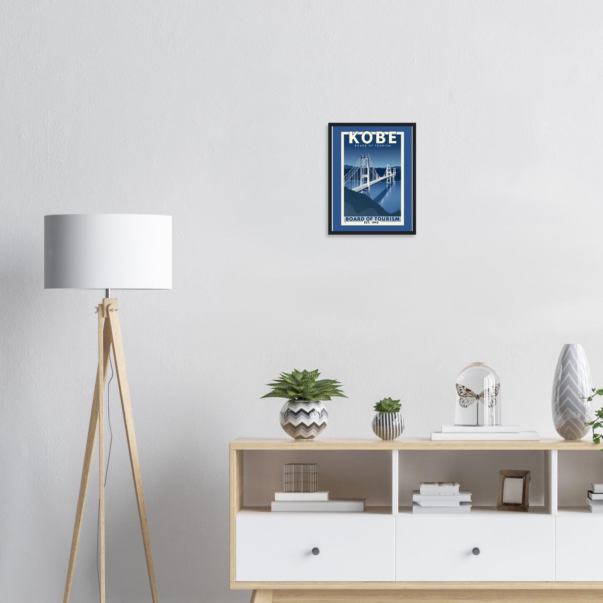 Kobe Vintage Travel Poster Framed Art Print — detail view | Wild Thread Co