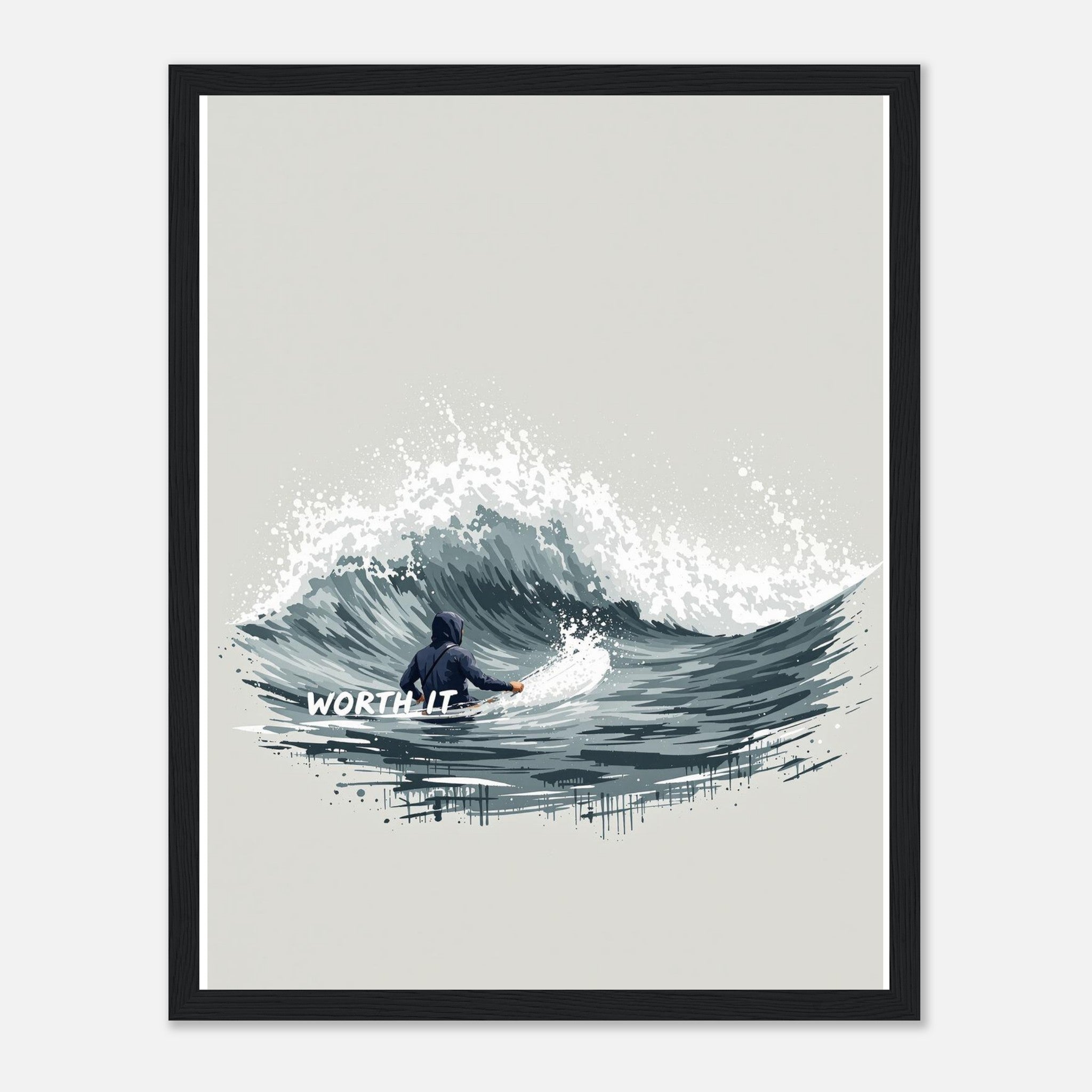 Cold Water Surfing Framed Print Wall Art Ready to Hang UK Framed Art Print — detail view | Wild Thread Co