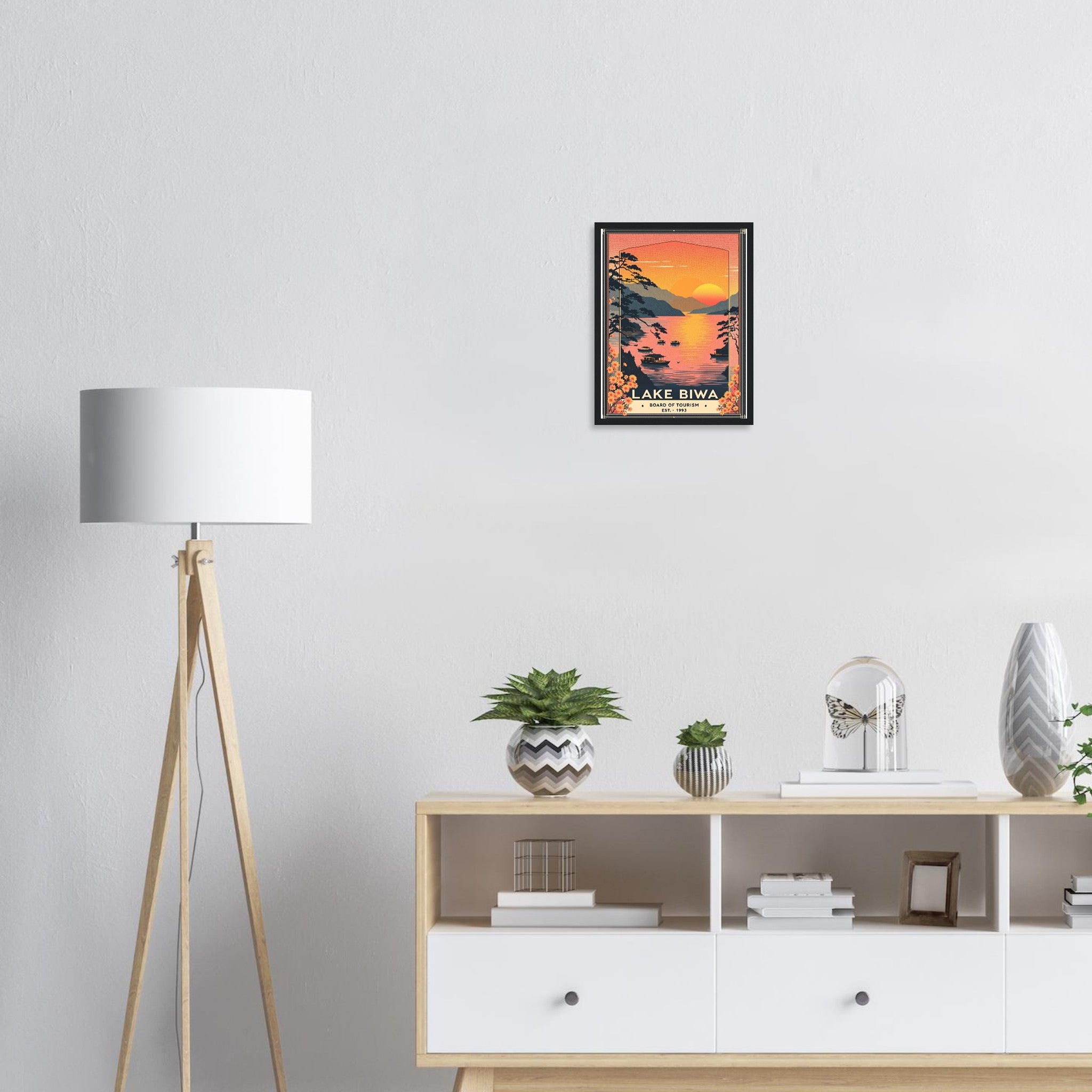 Lake Biwa Vintage Travel Poster Framed Art Print — detail view | Wild Thread Co