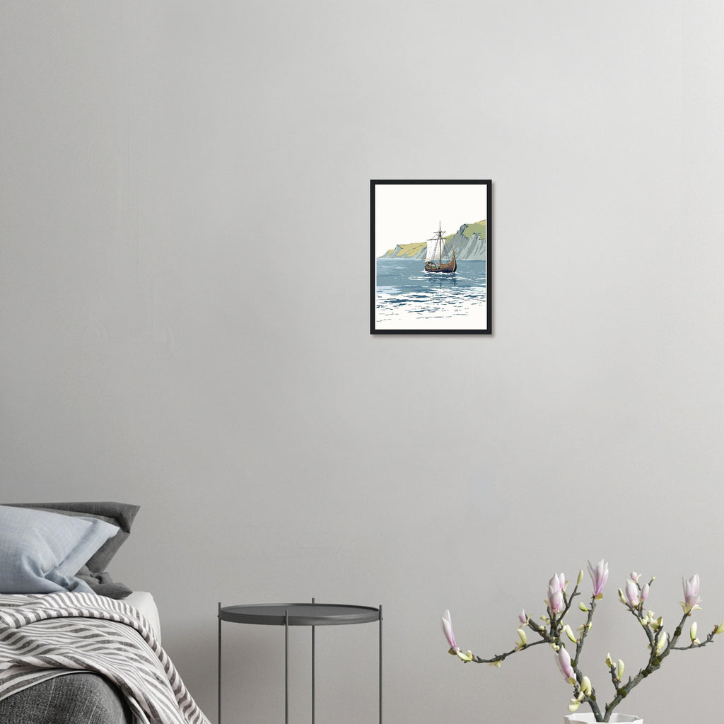 Viking Longship Approaching Britain Framed Art Print — detail view | Wild Thread Co