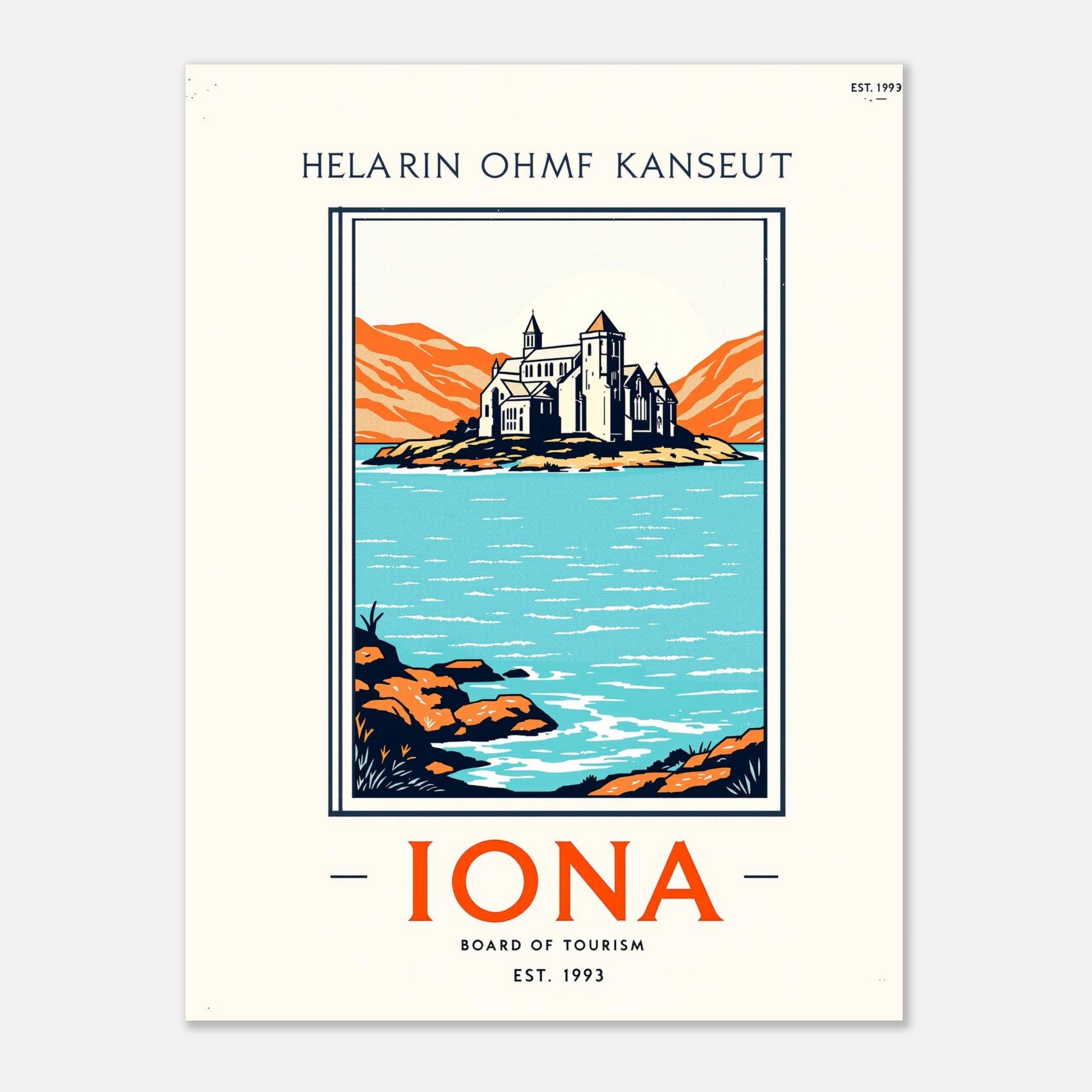 Iona Vintage Travel Poster Art Print — detail view | Wild Thread Co