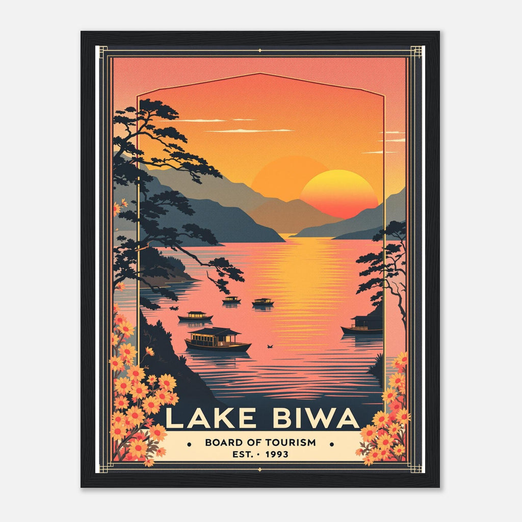 Lake Biwa Vintage Travel Poster Framed Art Print — detail view | Wild Thread Co