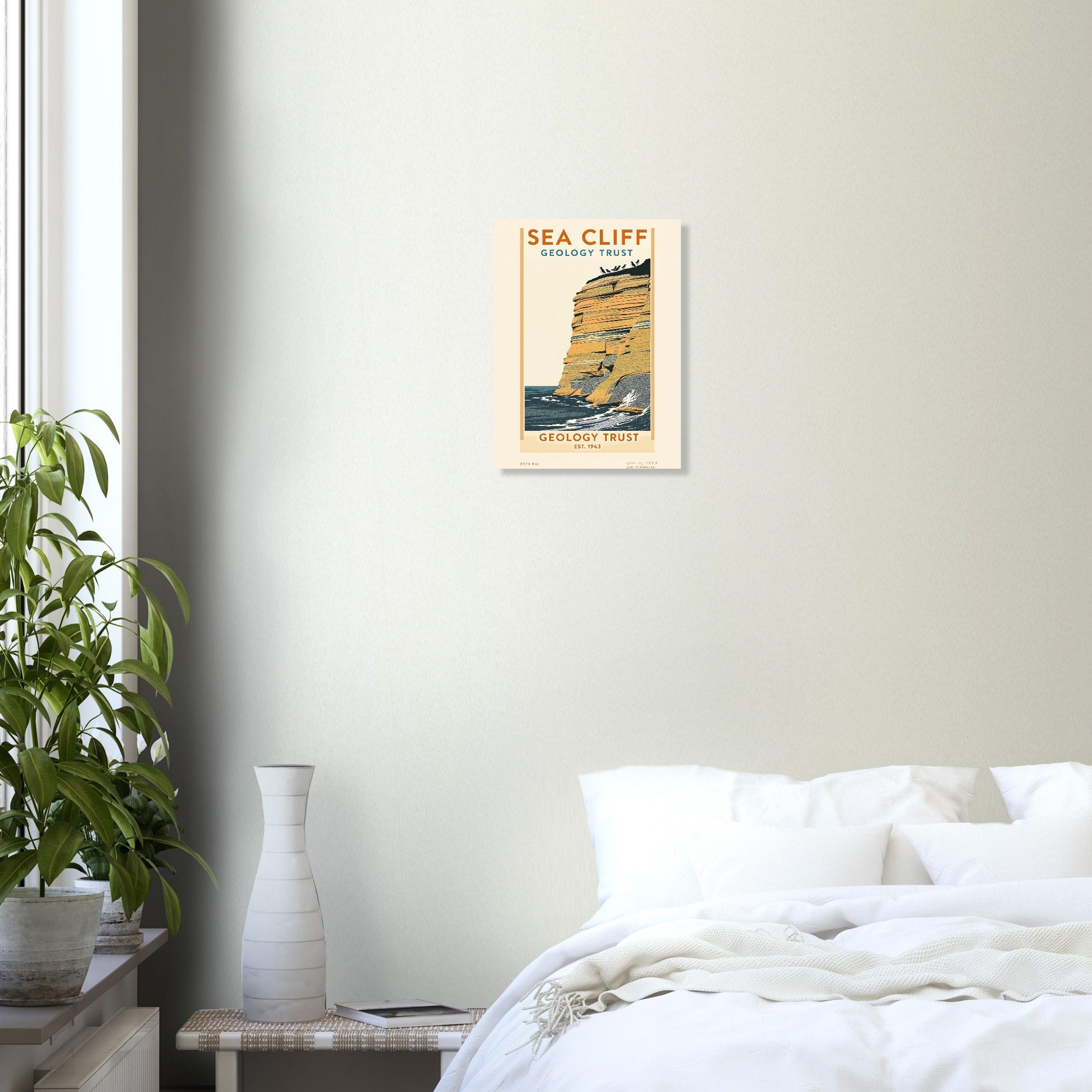 Sea Cliff Vintage Travel Poster Art Print — detail view | Wild Thread Co