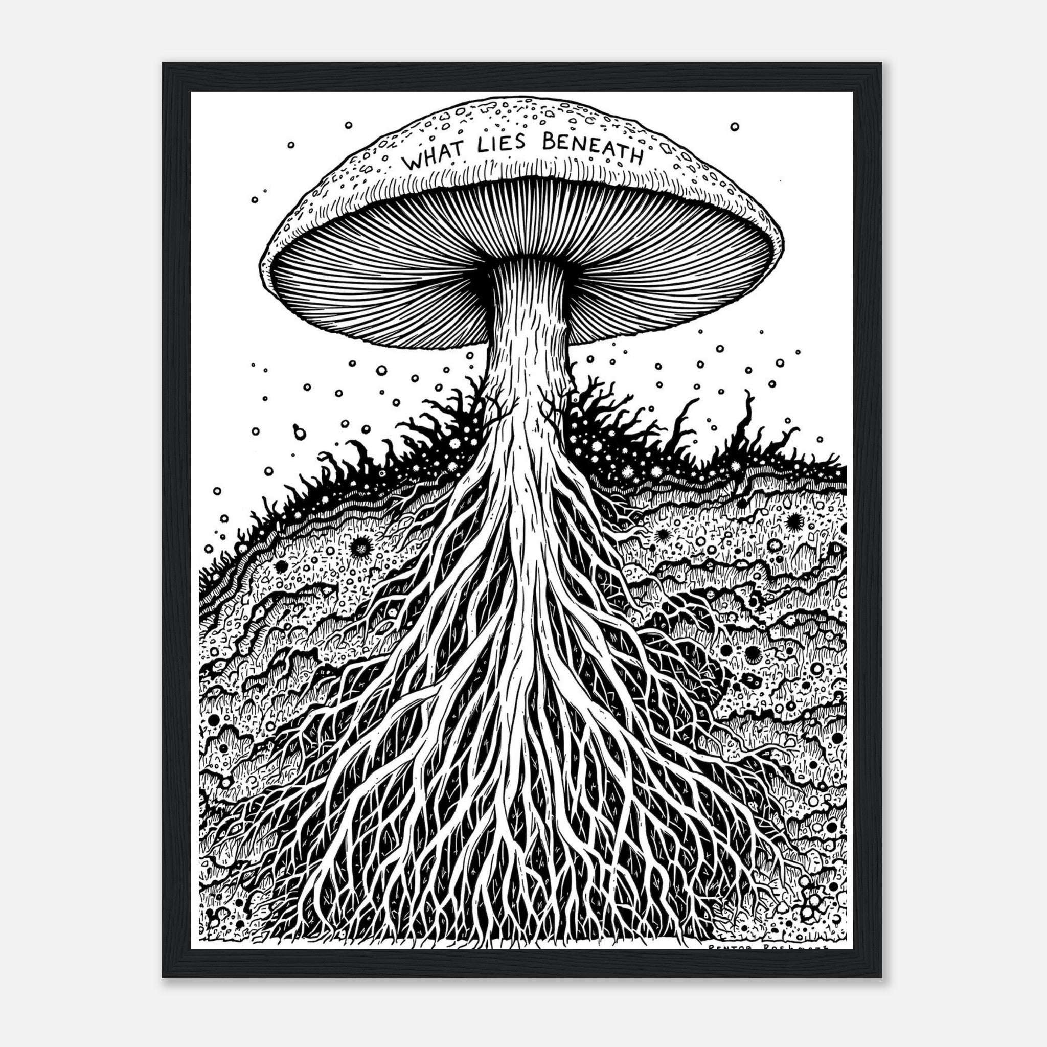 Dark Academia Mushroom Foraging Deep Framed Print Wall Art Ready to Framed Art Print — detail view | Wild Thread Co
