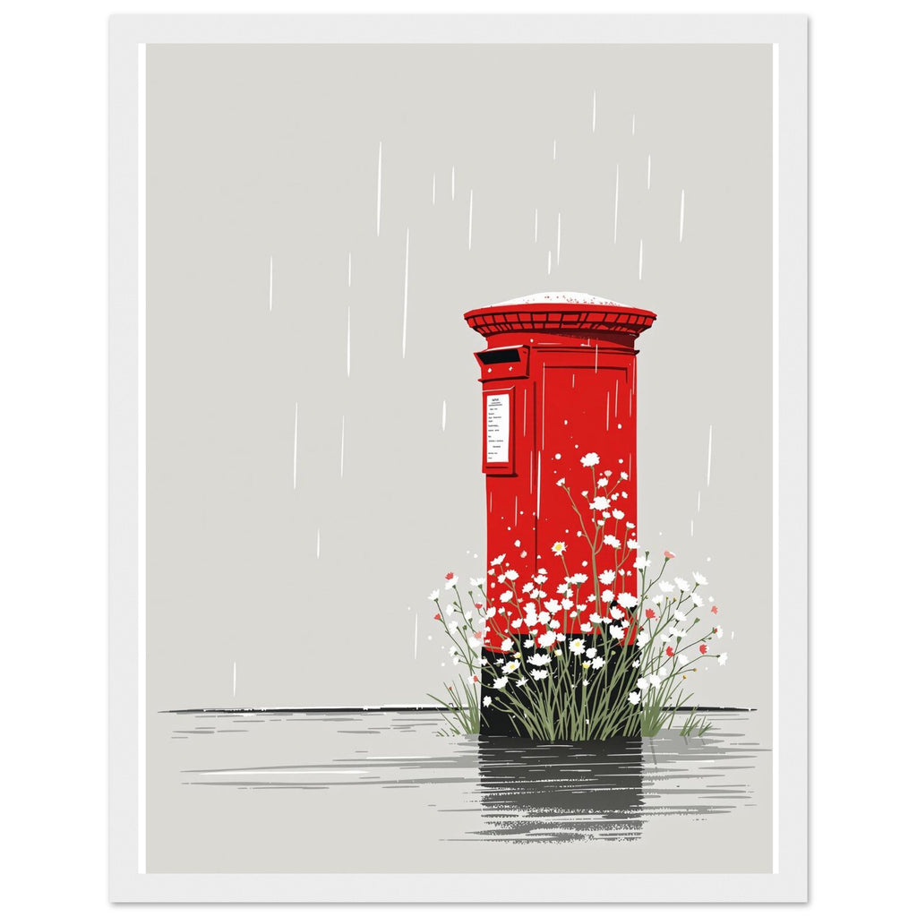 Red Postbox In The Rain Framed Print Wall Art Ready to Hang UK Framed Art Print — detail view | Wild Thread Co