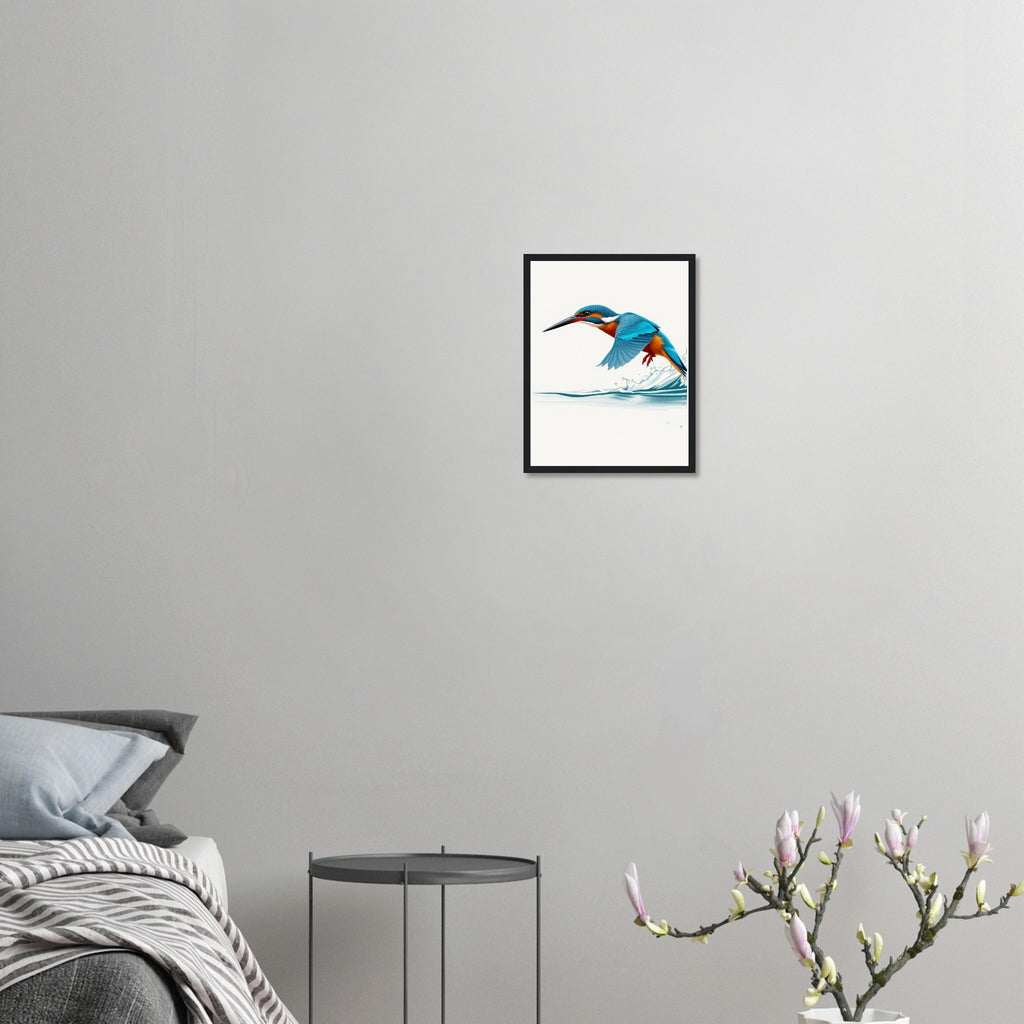 Kingfisher Dive Framed Print Wall Art Ready to Hang UK Framed Art Print — detail view | Wild Thread Co
