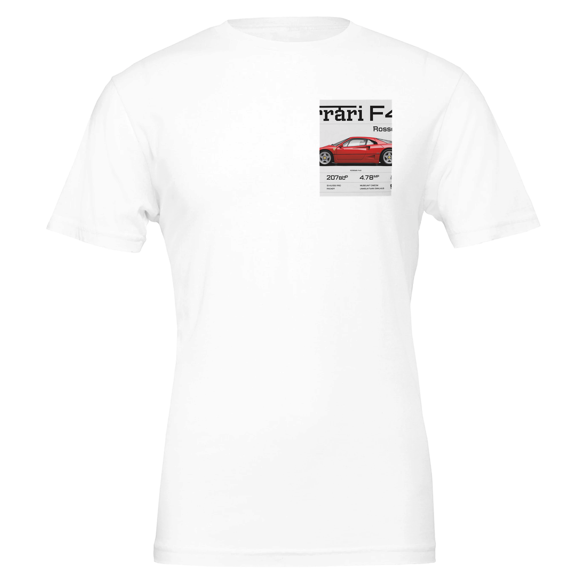 Ferrari F40 Spec Art Swiss T-Shirt — detail view | Wild Thread Co
