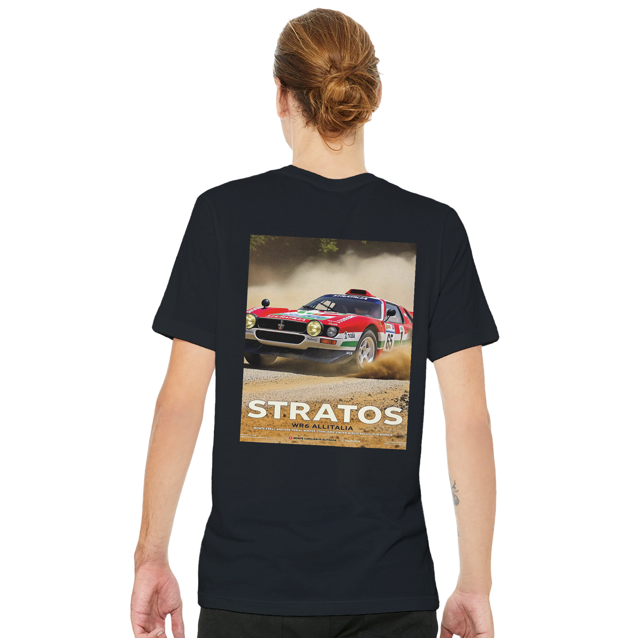 Lancia Stratos Alitalia Wrc Gravel UK Gift T-Shirt — detail view | Wild Thread Co