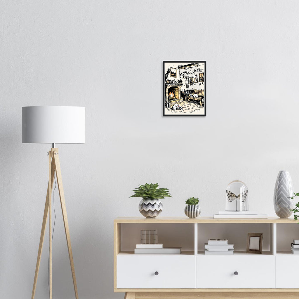 Country Pub Fireplace Sanctuary Framed Art Print — detail view | Wild Thread Co