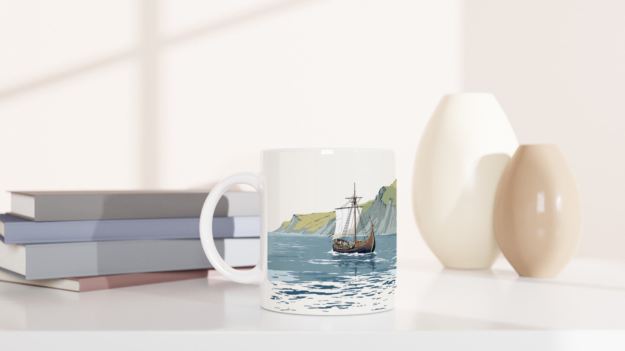 Viking Longship Mug — detail view | Wild Thread Co