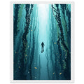 Kelp Forest Freediver Underwater Framed Art Print — detail view | Wild Thread Co
