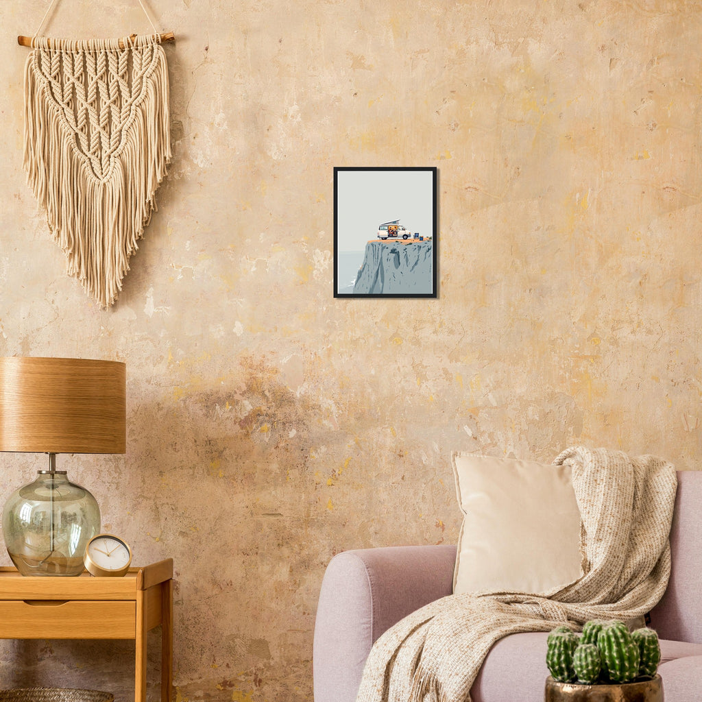 Van Life Clifftop Sea Framed Art Print — detail view | Wild Thread Co