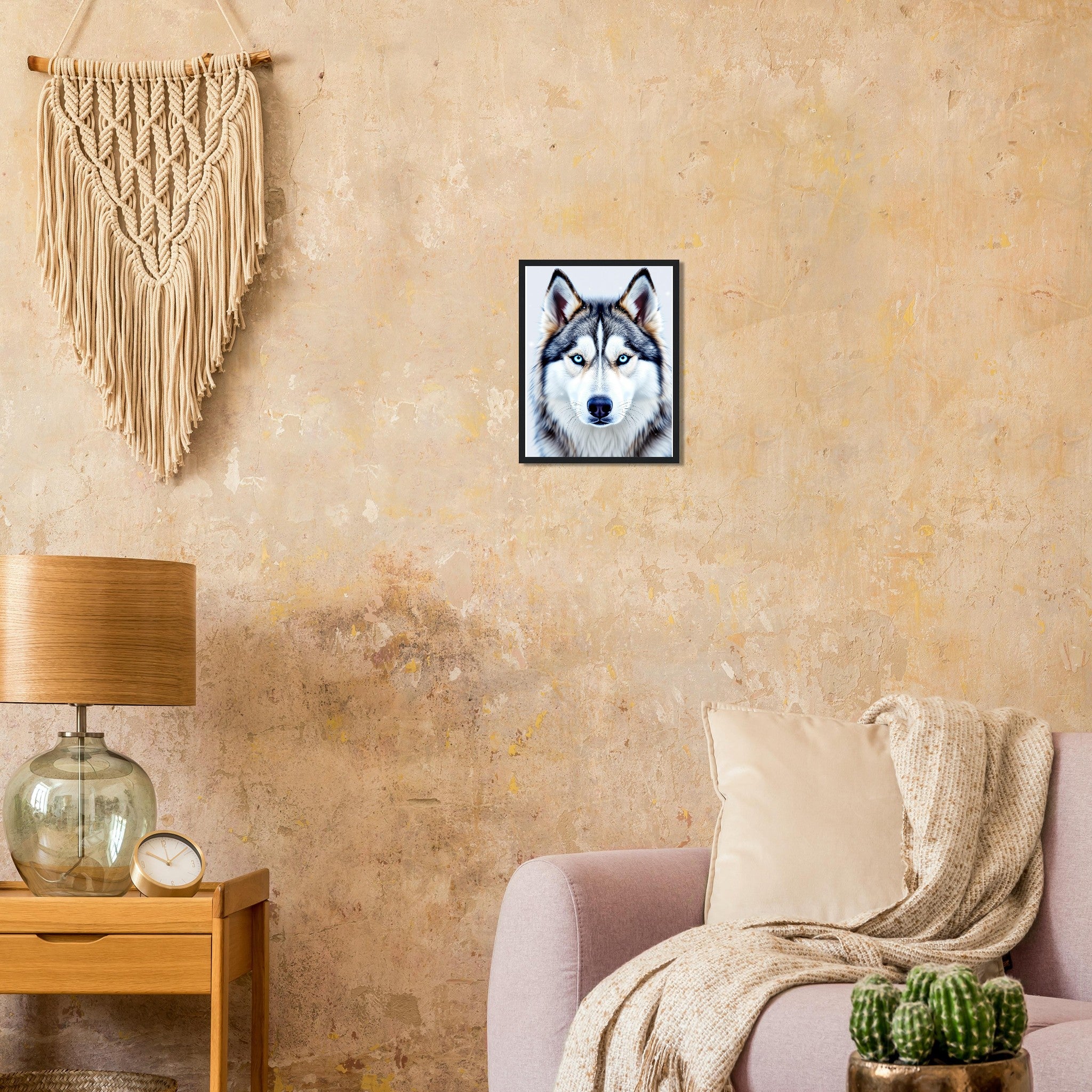 Husky Blue Eyes Art Framed Print Wall Art Ready to Hang UK Framed Art Print — detail view | Wild Thread Co