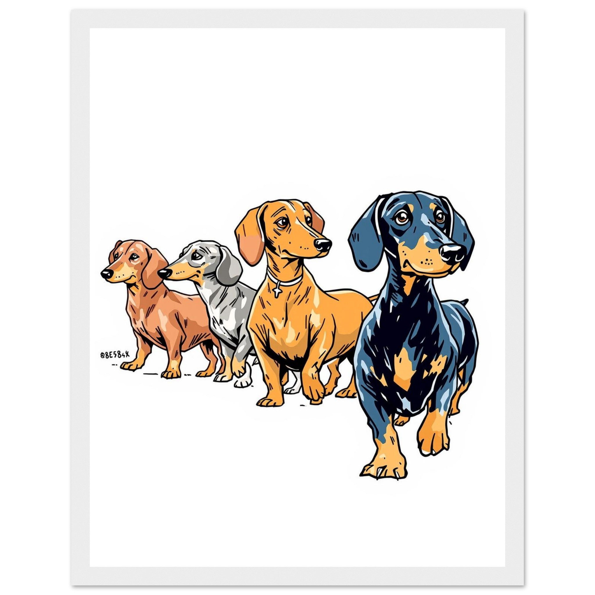 Dachshund Parade Art Framed Print Wall Art Ready to Hang UK Framed Art Print — detail view | Wild Thread Co