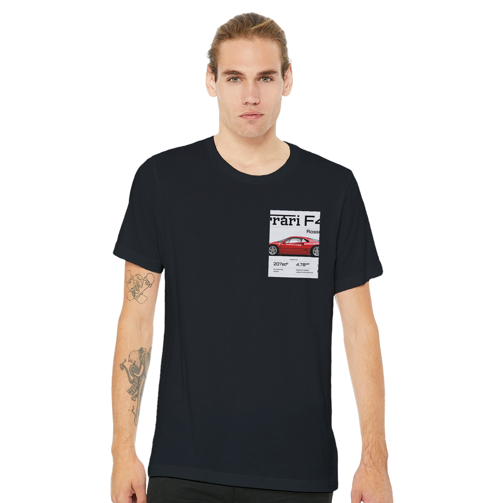 Ferrari F40 Spec Art Swiss T-Shirt — detail view | Wild Thread Co