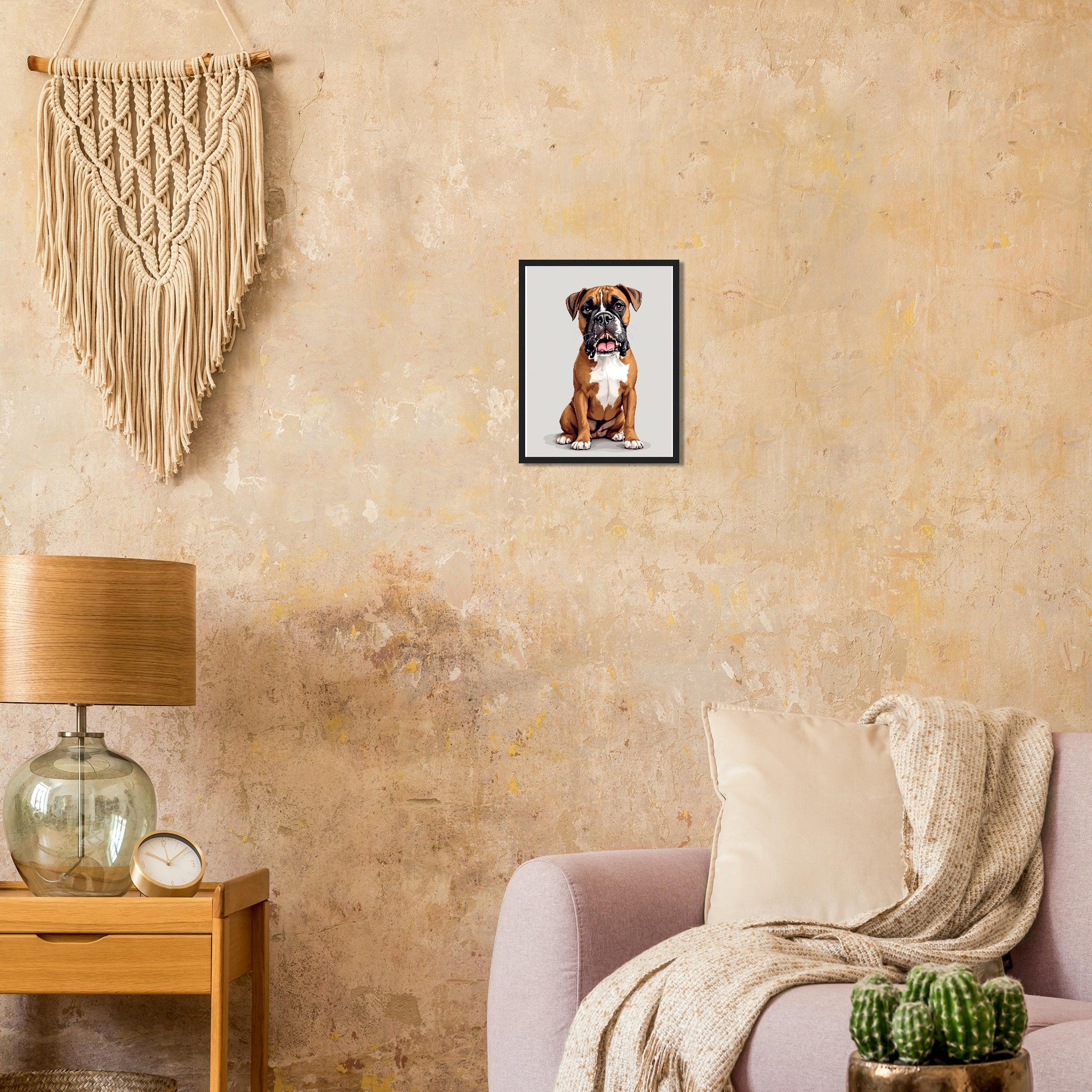 Boxer Dog Portrait Art Framed Print Wall Art Ready to Hang UK Framed Art Print — detail view | Wild Thread Co