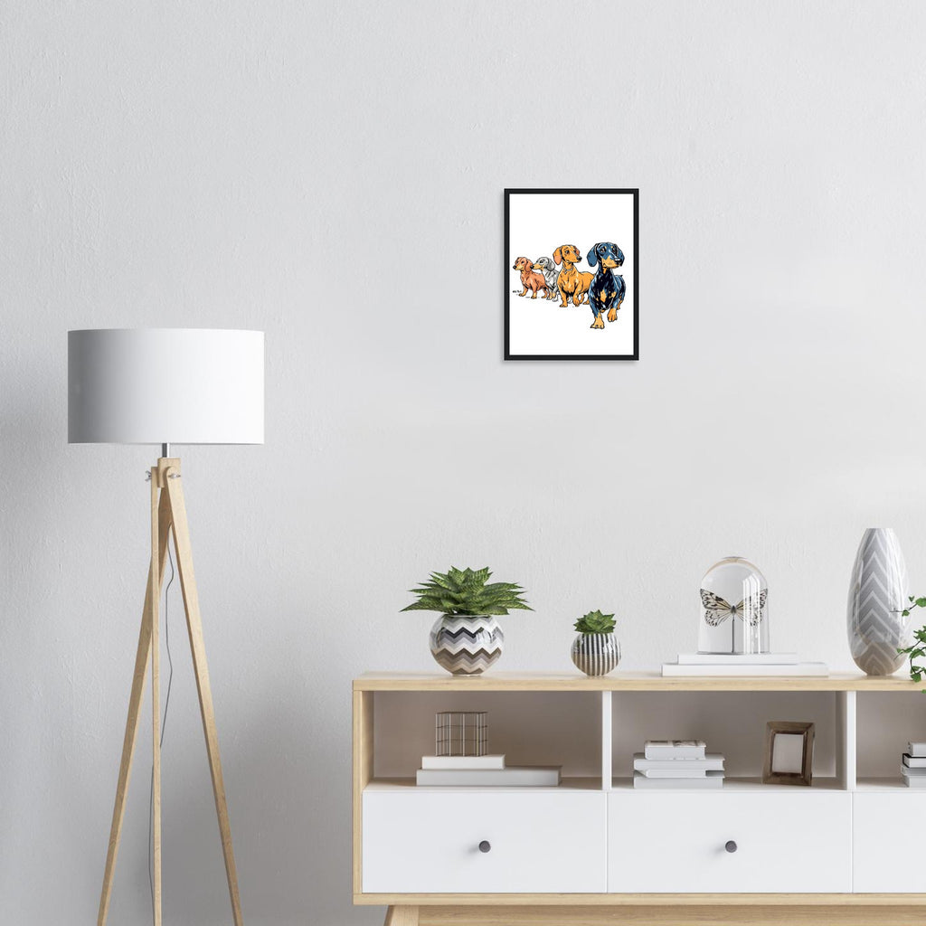 Dachshund Parade Art Framed Print Wall Art Ready to Hang UK Framed Art Print — detail view | Wild Thread Co