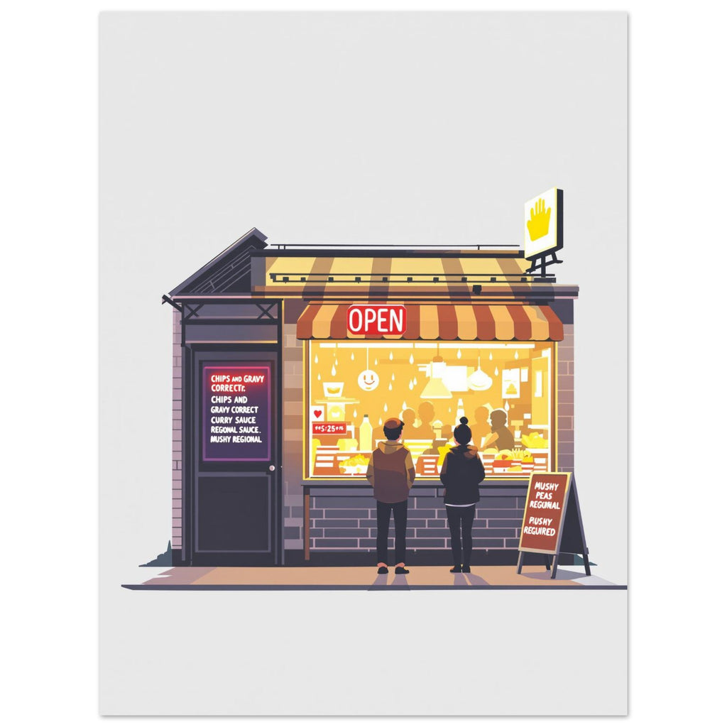 Chip Shop Neon Night Art Print Poster Wall Art UK — Art Print | Wild Thread Co