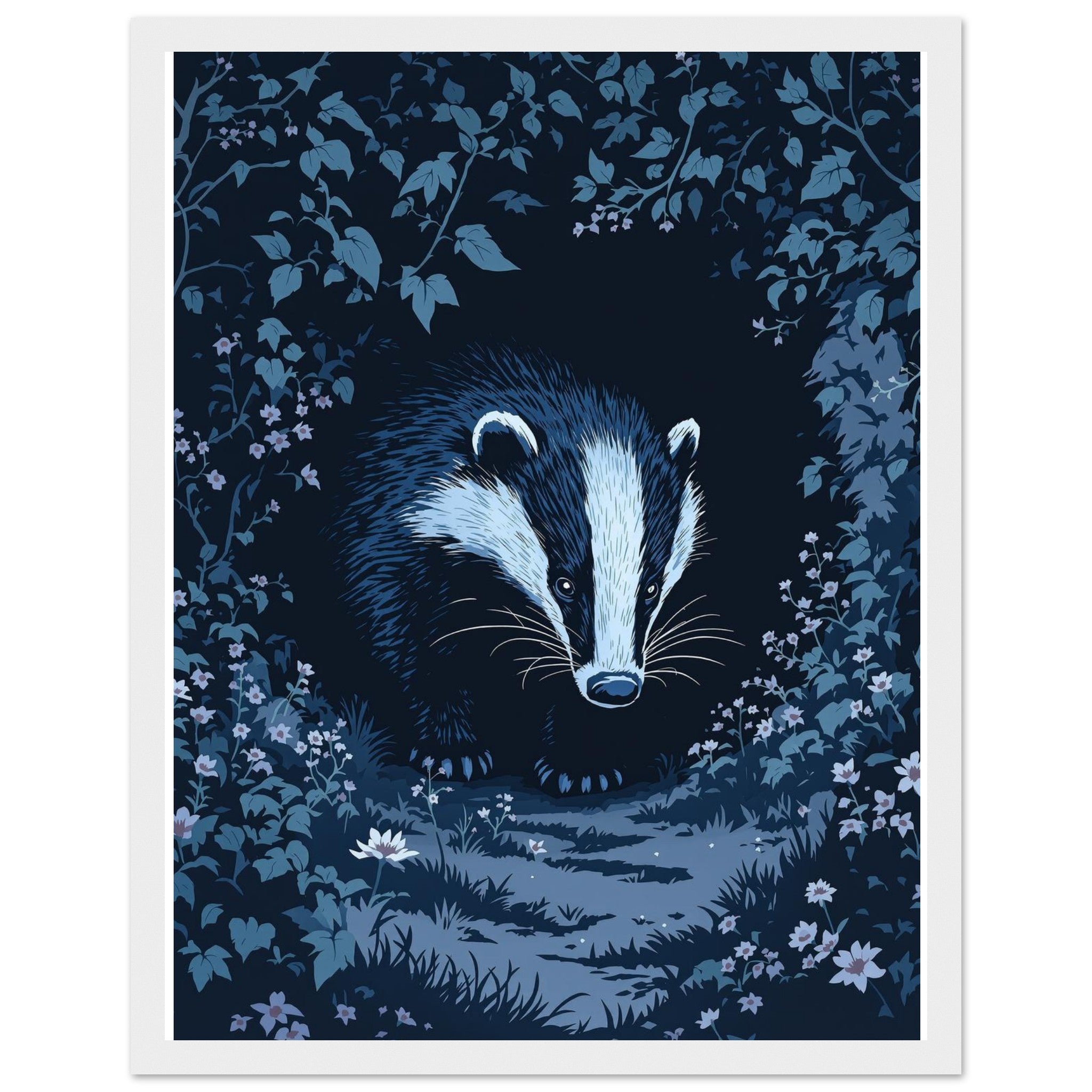 Badger At Dusk Framed Art Print — detail view | Wild Thread Co