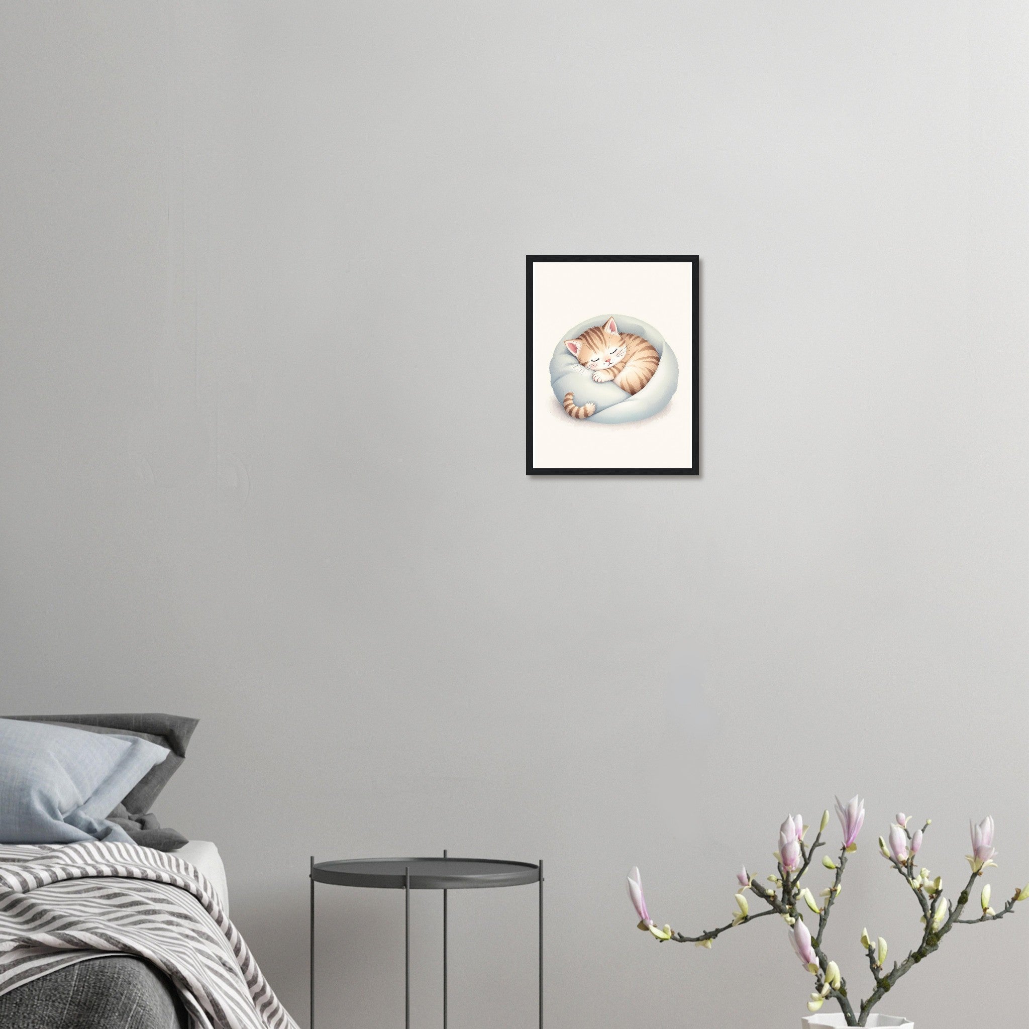 Sleeping Kitten Framed Print Wall Art Ready to Hang UK Framed Art Print — detail view | Wild Thread Co