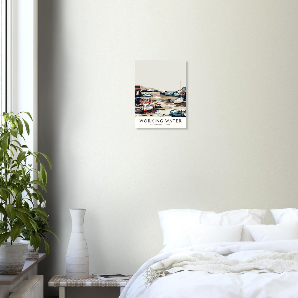 Fishing Harbour Low Tide Cornish Wall Art A1 UK Art Print Poster Wall Art UK — Art Print | Wild Thread Co
