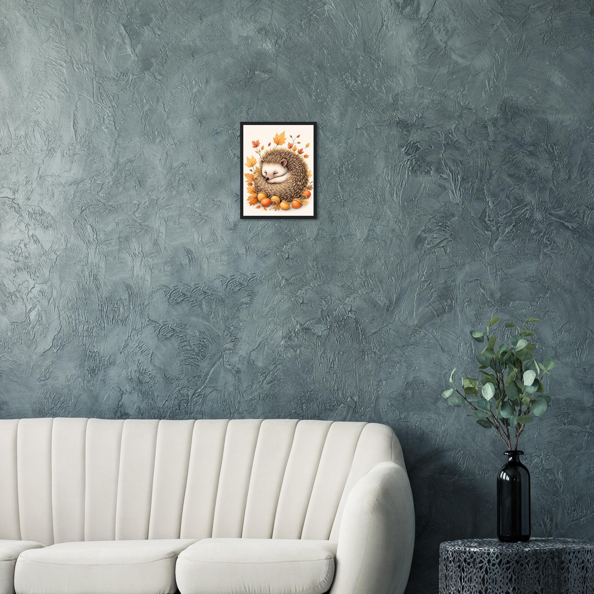 Hedgehog Autumn Framed Print Wall Art Ready to Hang UK Framed Art Print — detail view | Wild Thread Co