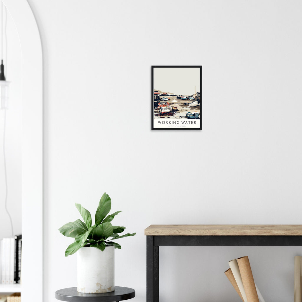 Fishing Harbour Low Tide Framed Art Print — detail view | Wild Thread Co