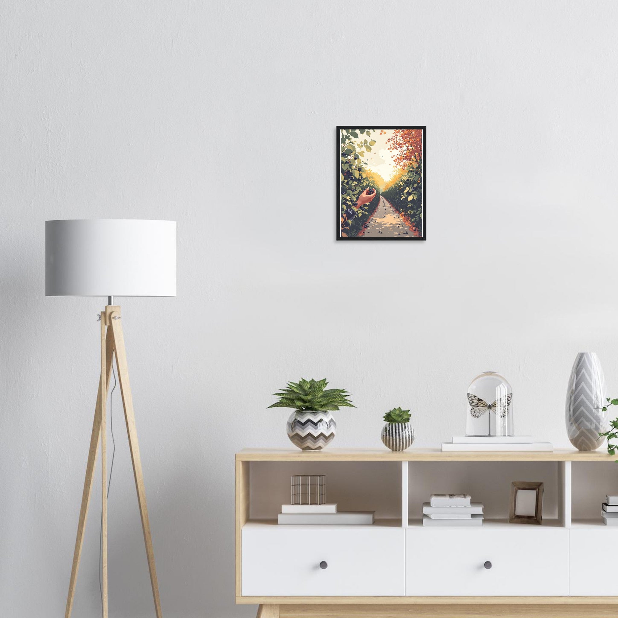 Hedgerow Blackberry Foraging Framed Print Wall Art Ready to Hang UK Framed Art Print — detail view | Wild Thread Co