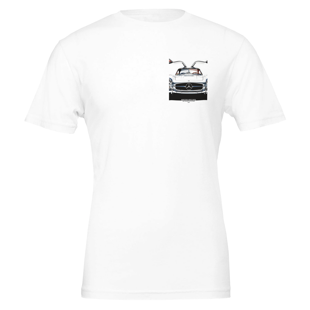 Mercedes 300sl Gullwing Open Silver T-Shirt — detail view | Wild Thread Co