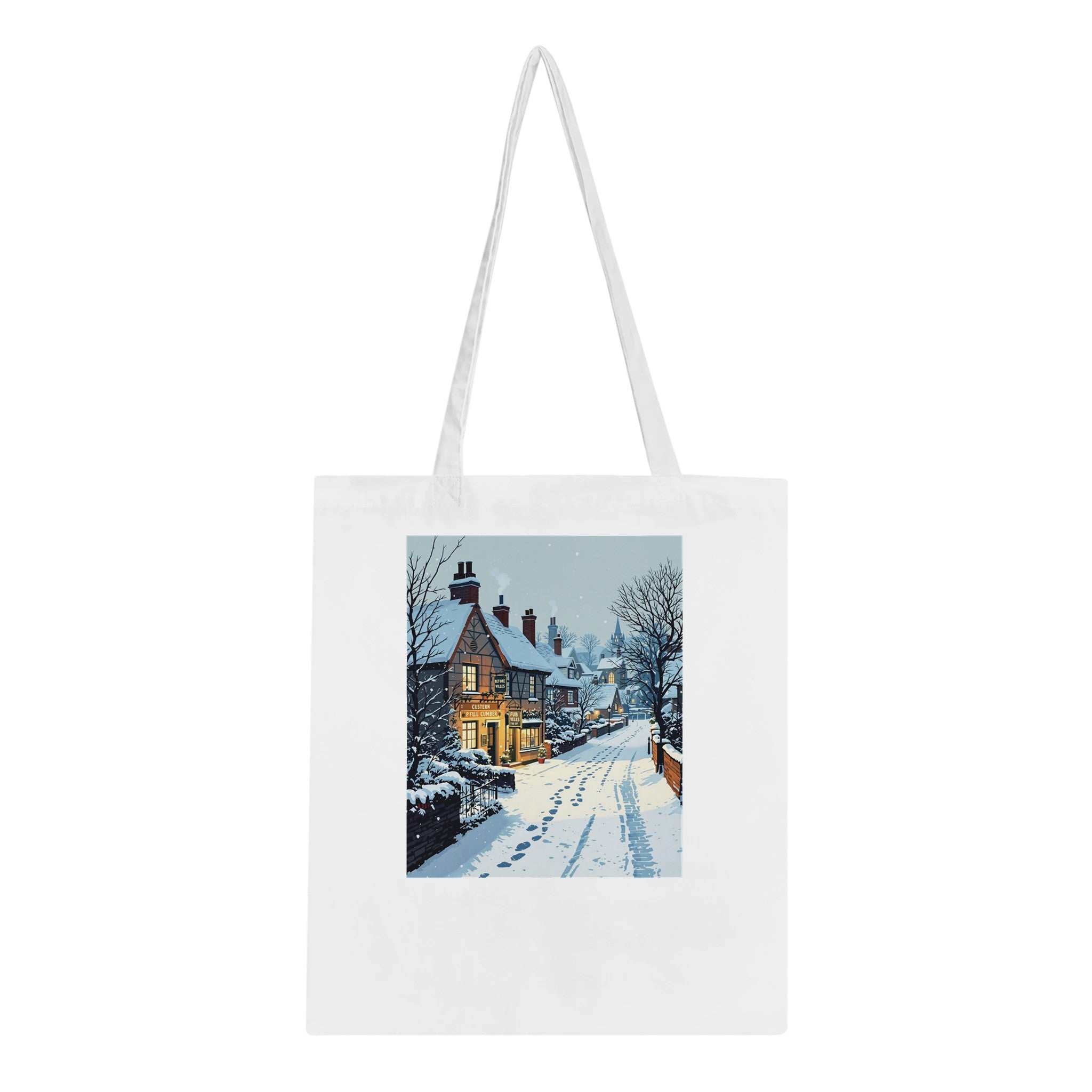Snowfall Village Pub Light Tote Bag Cotton Shopper UK — Tote Bag | Wild Thread Co UK