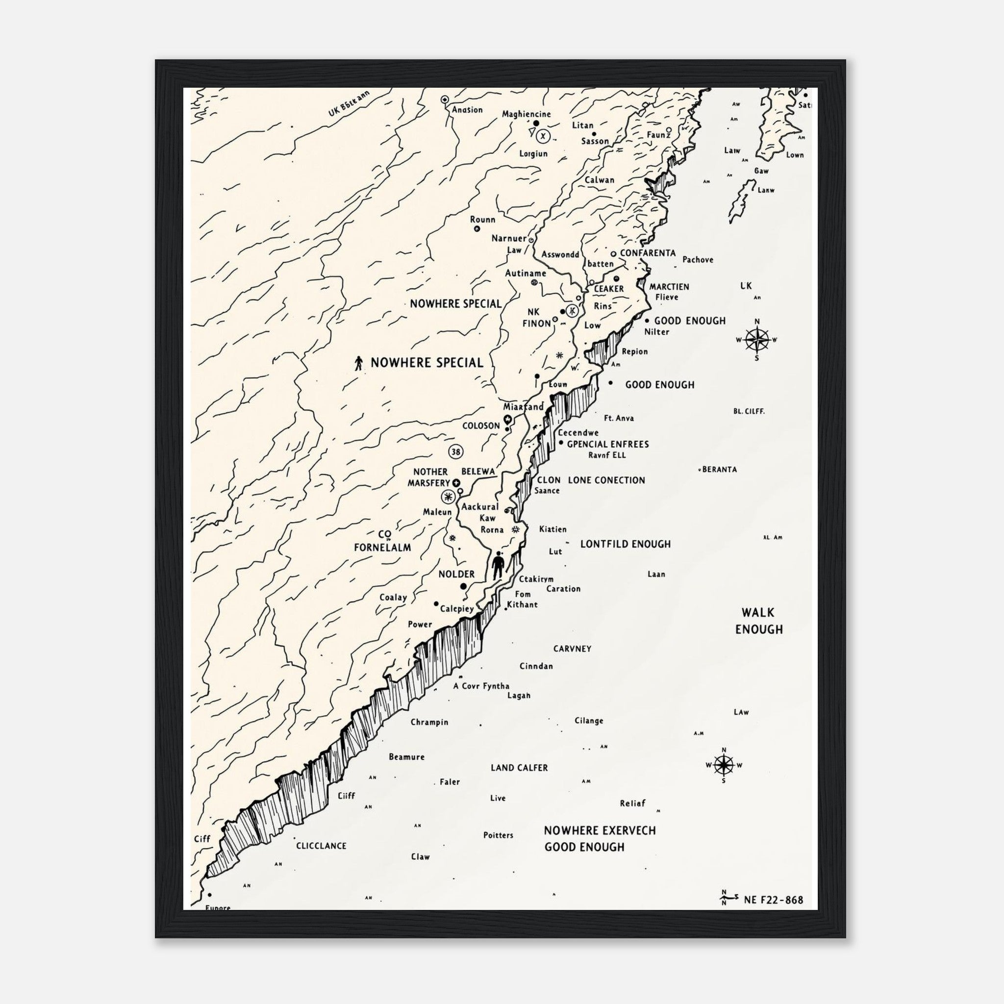 Gorpcore Coastal Walking Framed Print Wall Art Ready to Hang UK Framed Art Print — detail view | Wild Thread Co