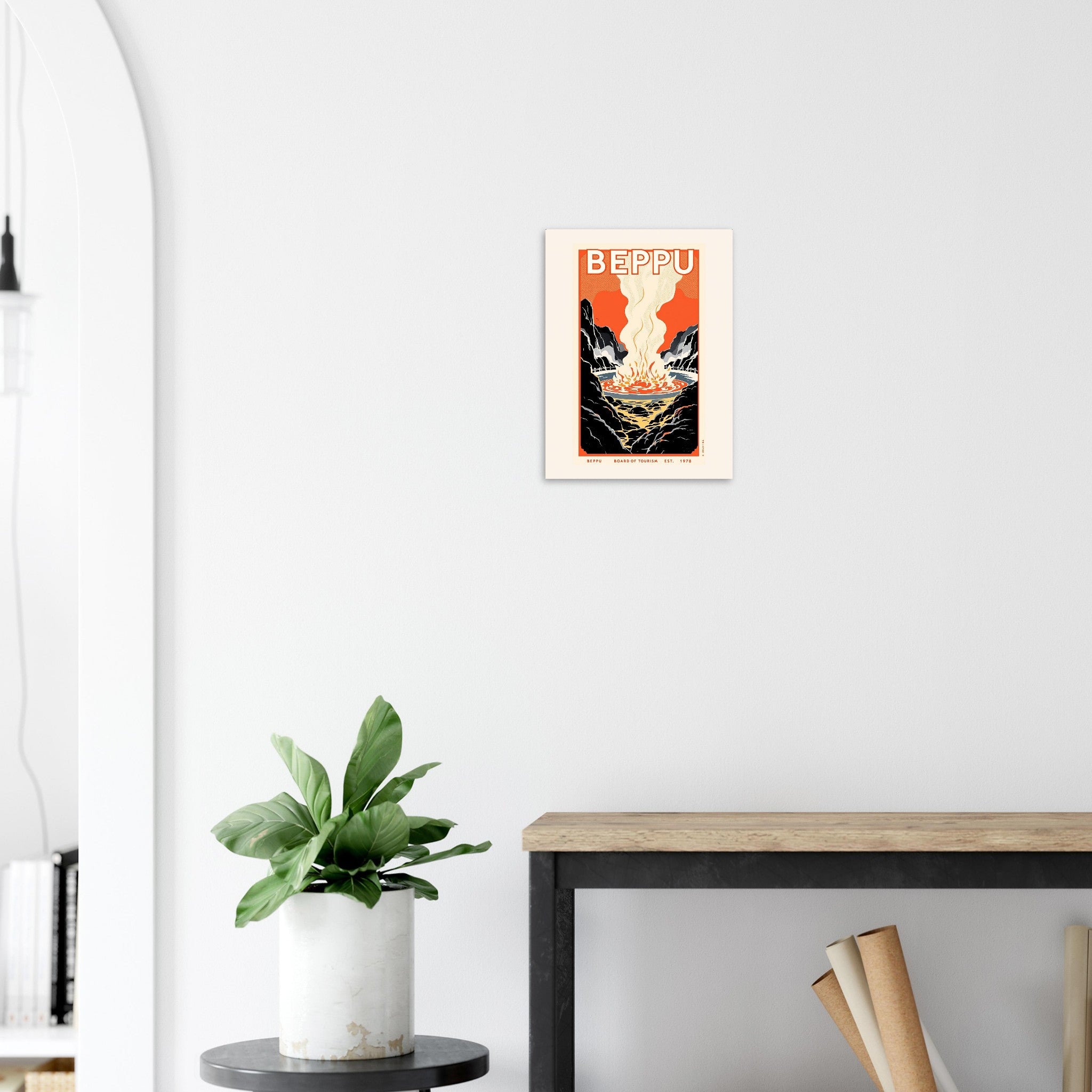 Beppu Vintage Travel Poster Art Print — detail view | Wild Thread Co
