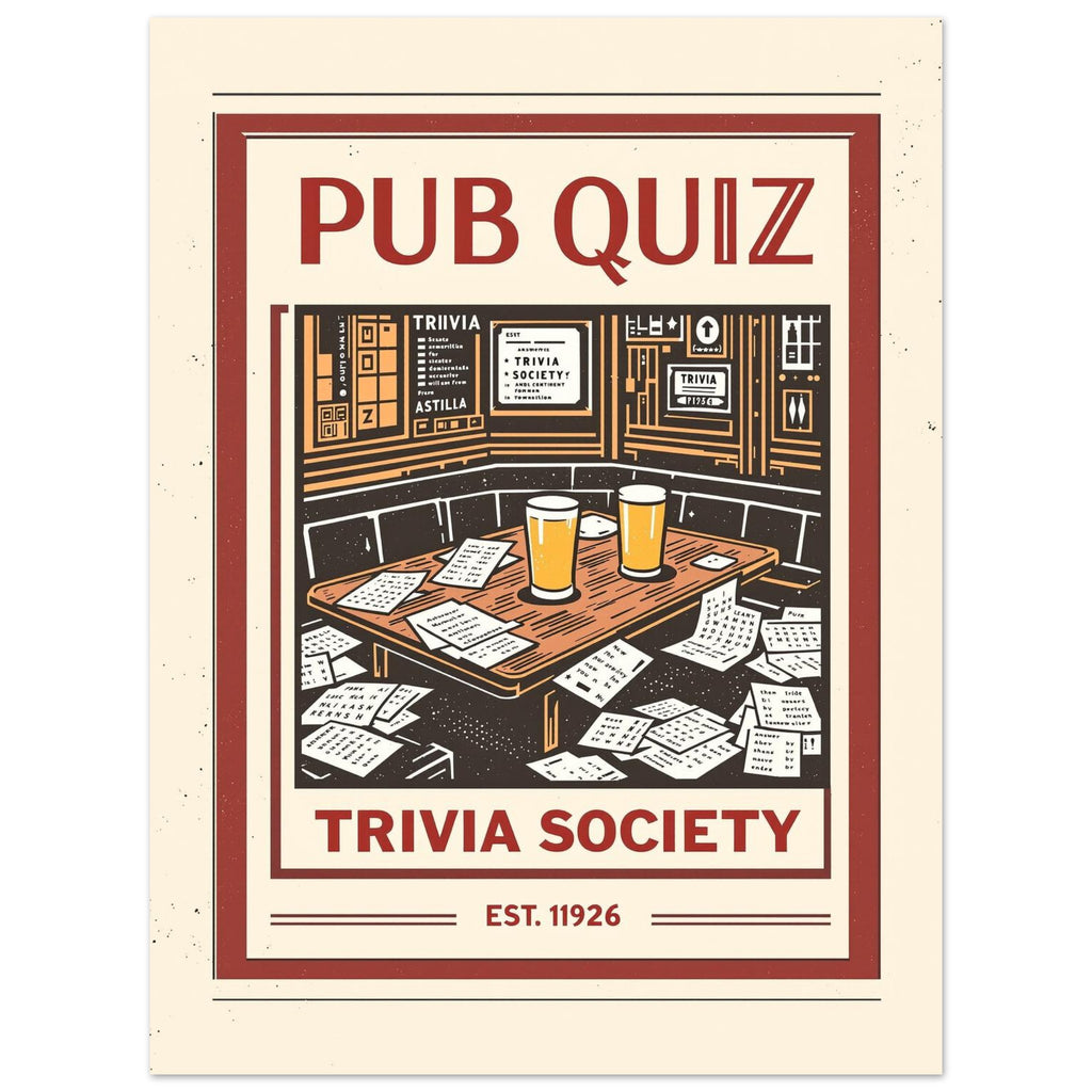 Pub Quiz Vintage Travel Poster Art Print — detail view | Wild Thread Co