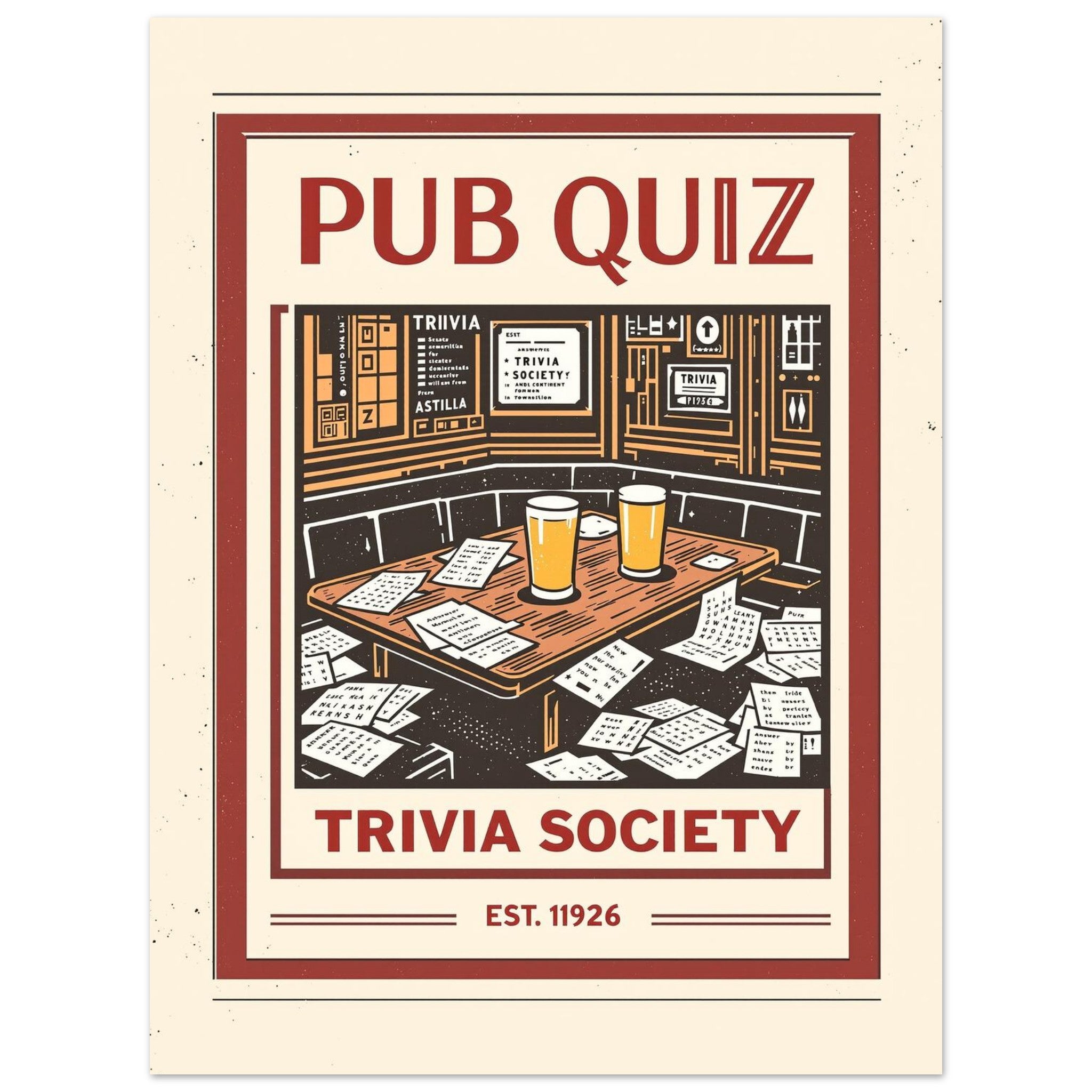 Pub Quiz Vintage Travel Poster Art Print — detail view | Wild Thread Co