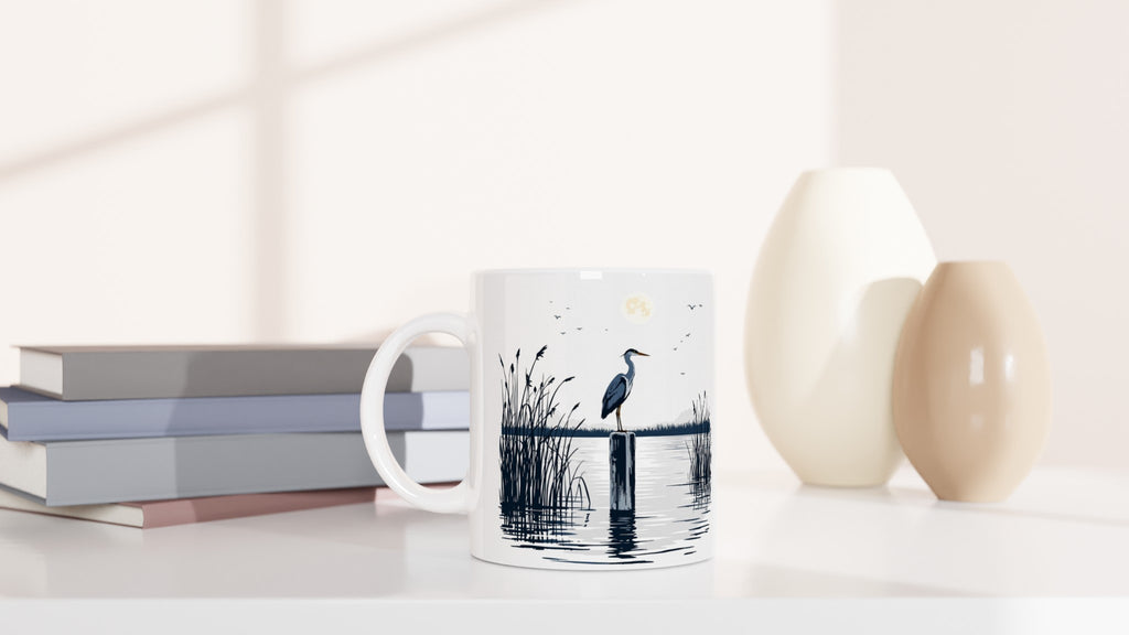 Night Heron Estuary Moonlight Mug — detail view | Wild Thread Co