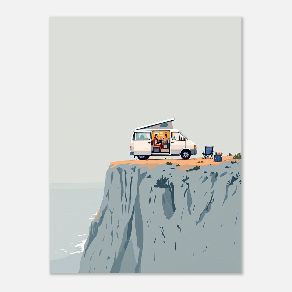 Van Life Clifftop Sea Art Print Print Material — detail view | Wild Thread Co