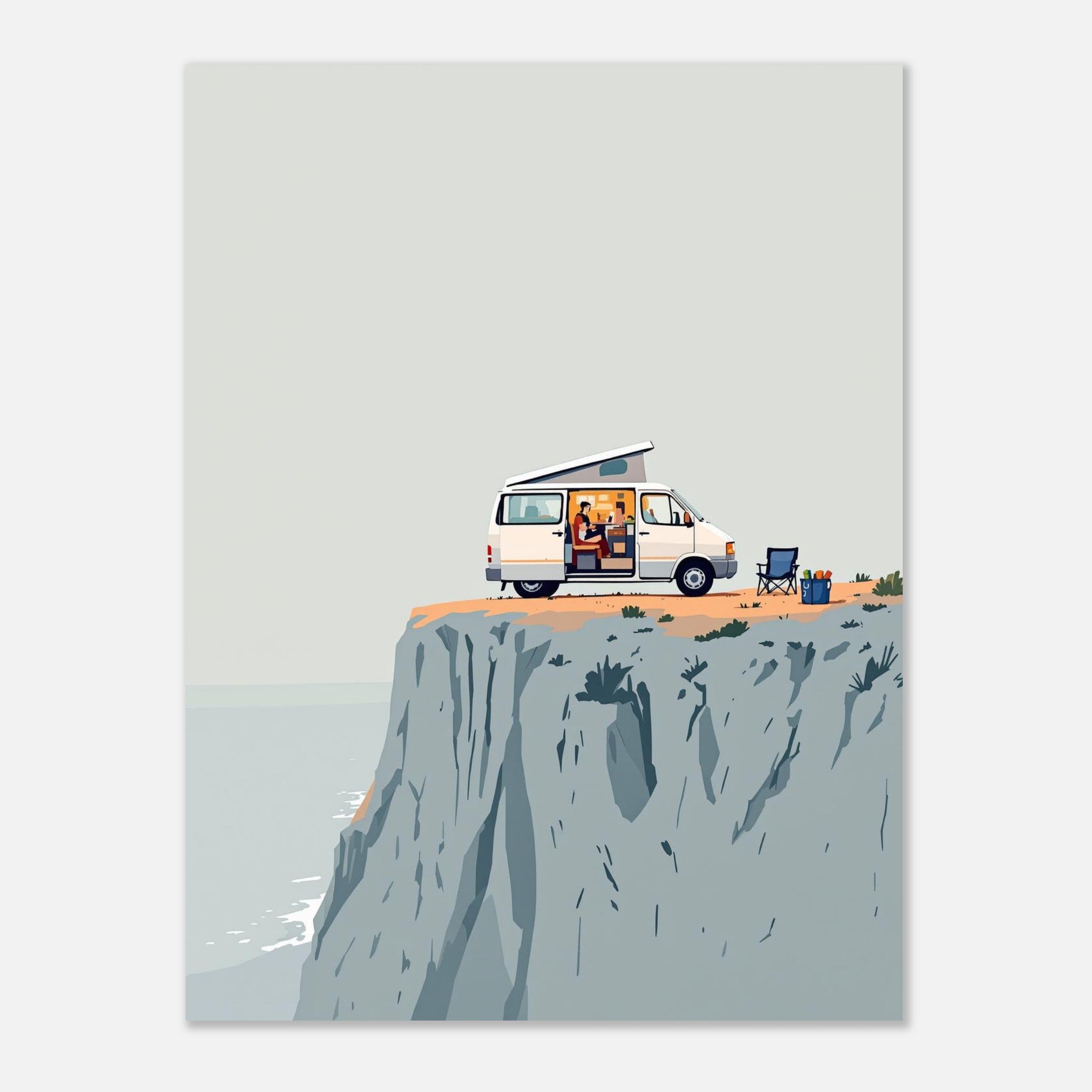Van Life Clifftop Sea Art Print Print Material — detail view | Wild Thread Co
