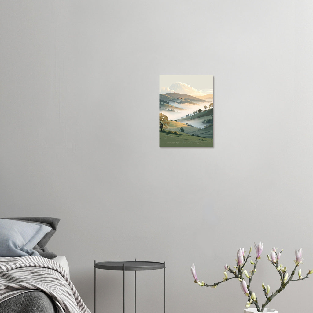 Morning Mist Valley Farm Art Wall Art UK Art Print Poster Wall Art UK UK Gift Art Print — detail view | Wild Thread Co