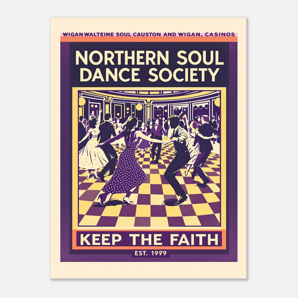 Northern Soul Vintage Travel Poster Art Print — detail view | Wild Thread Co