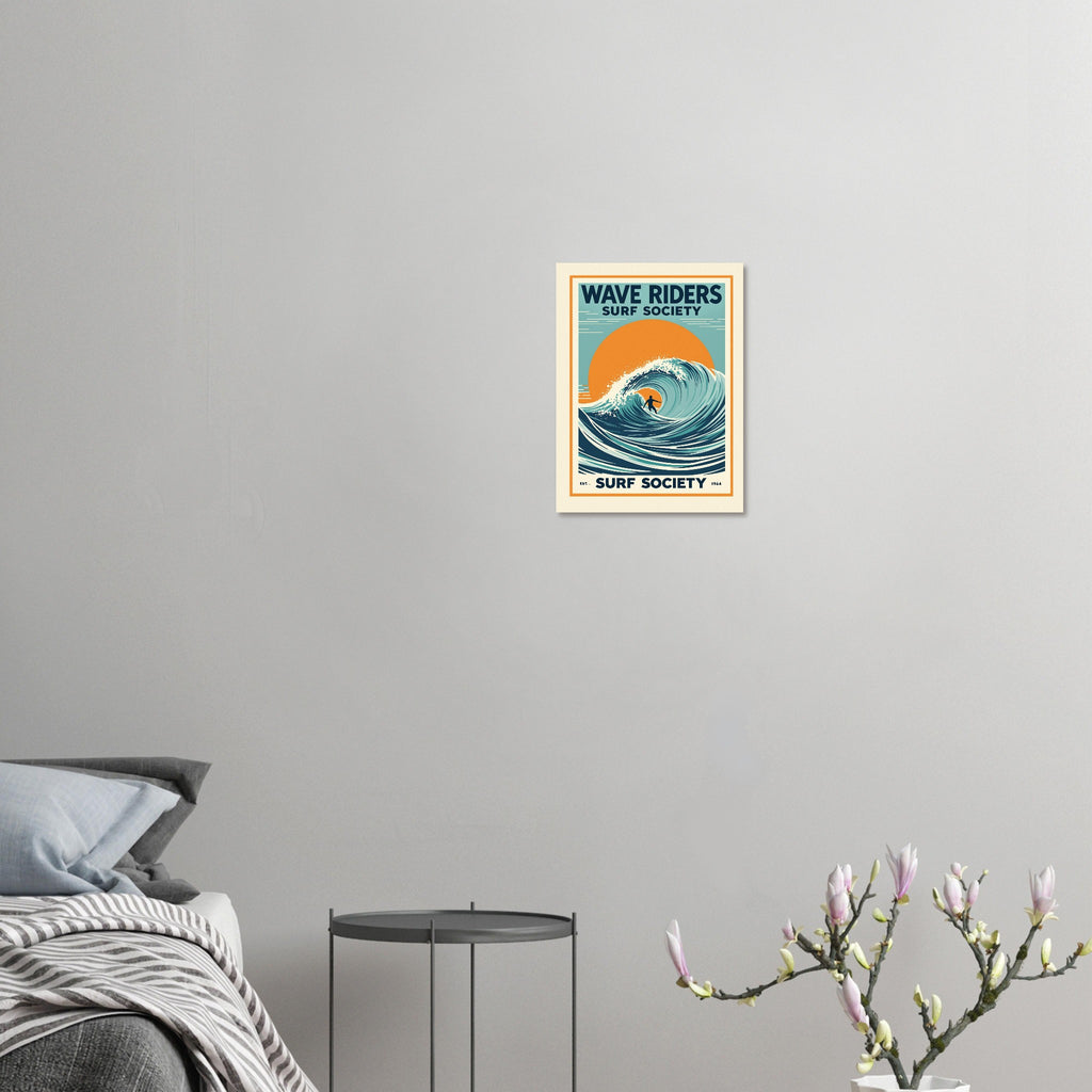 Wave Riders Vintage Travel Poster Art Print — detail view | Wild Thread Co