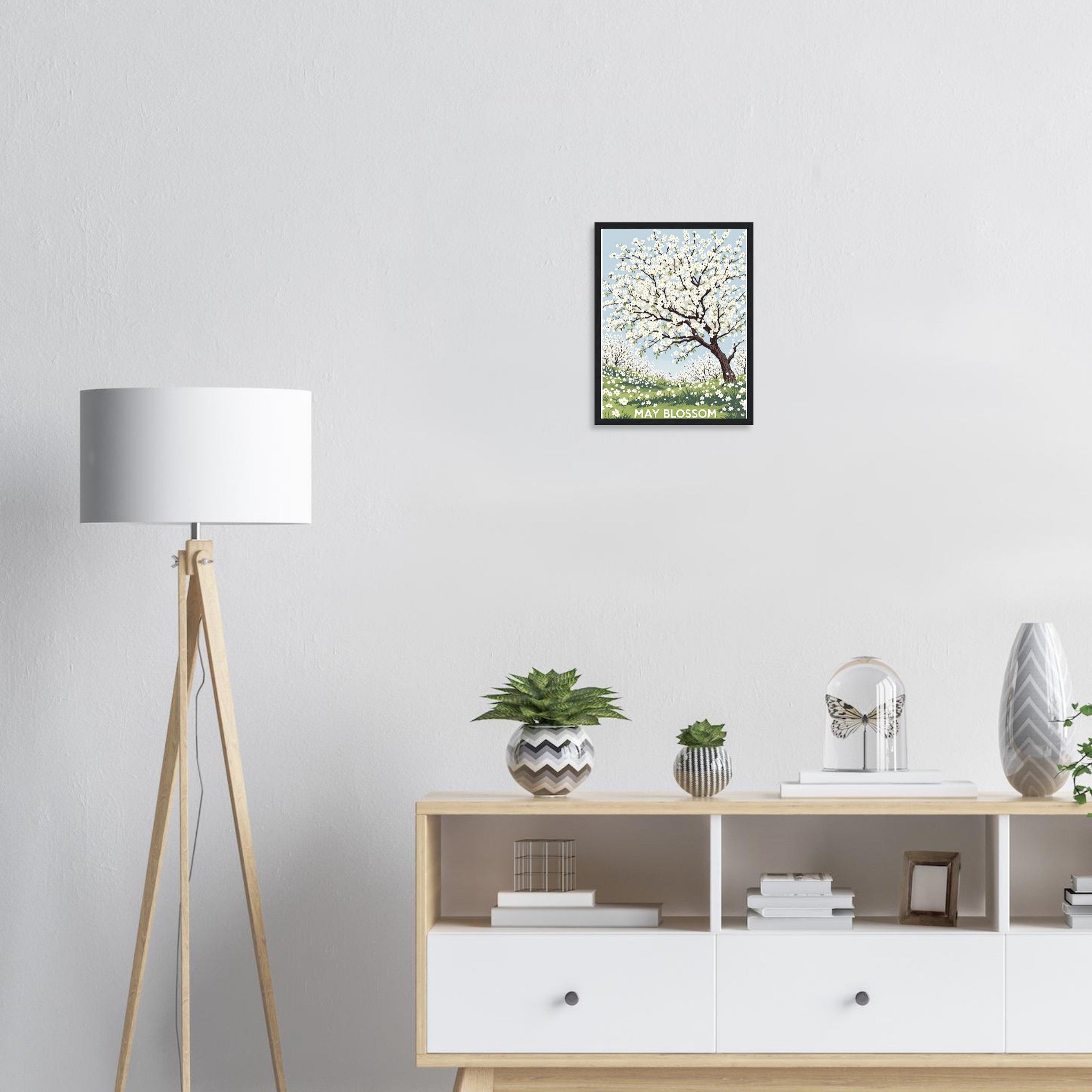 Hawthorn May Blossom Bees Framed Art Print — detail view | Wild Thread Co