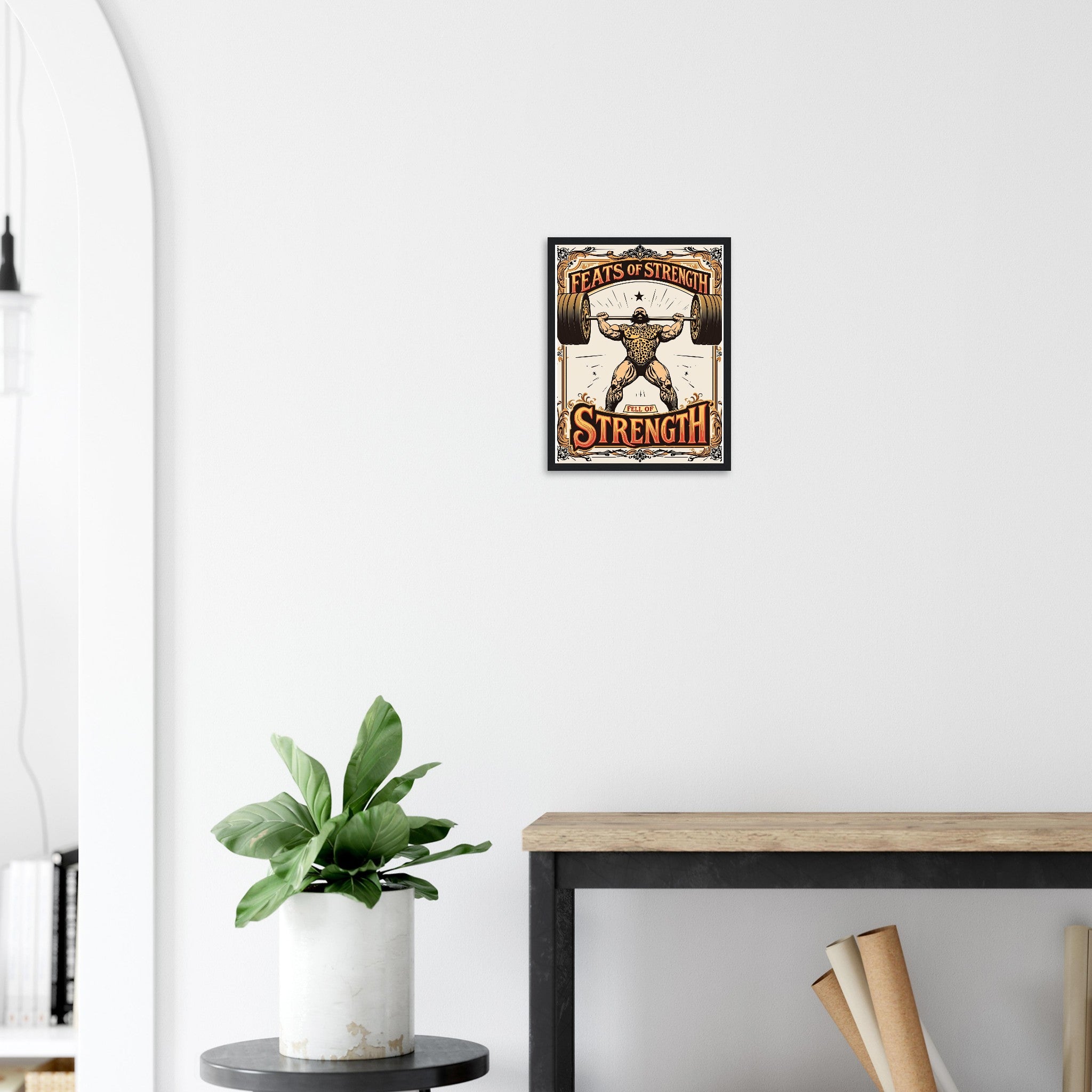 Retro Weightlifting Strongman Framed Art Print — detail view | Wild Thread Co