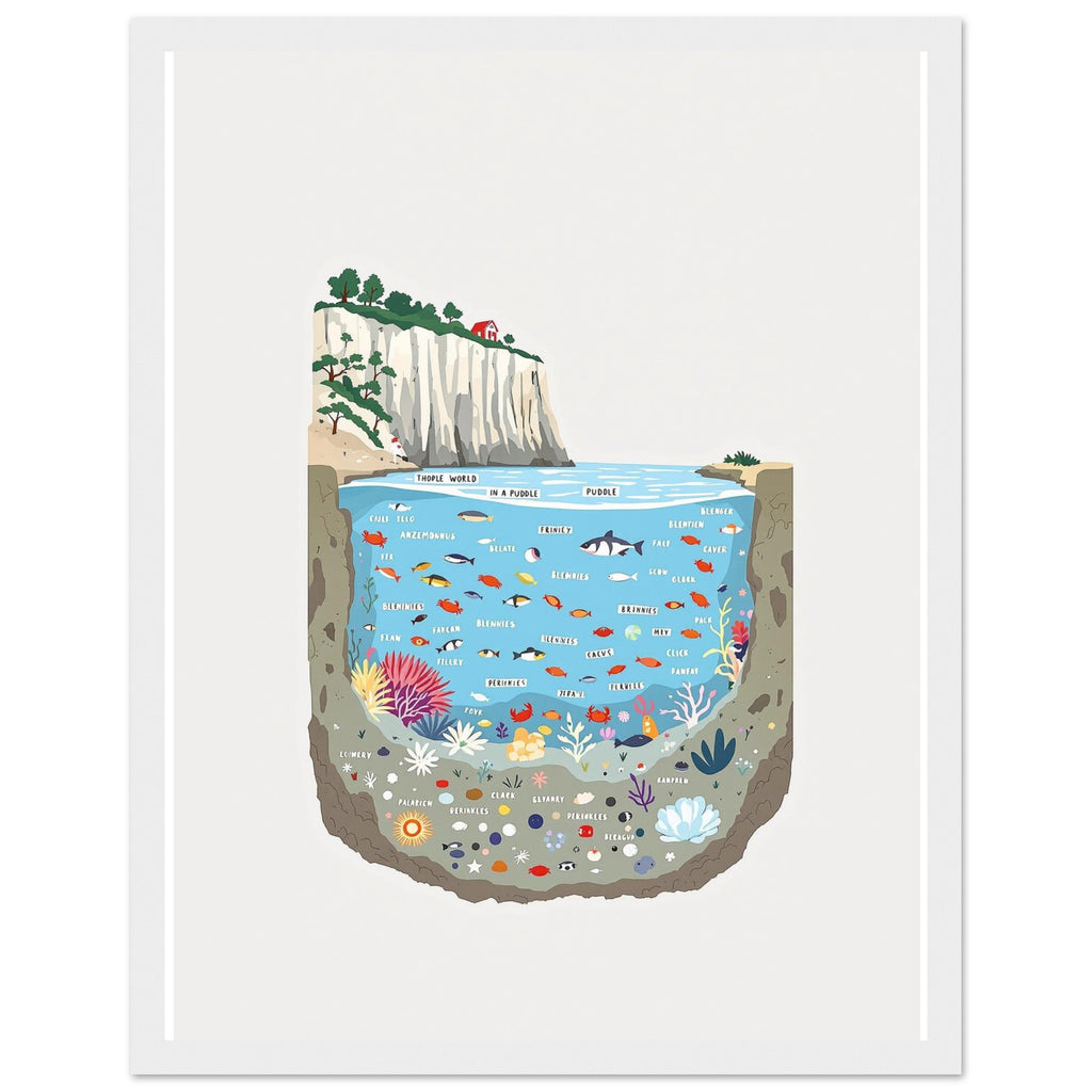 Rock Pool Tidal Cross-section Framed Print Wall Art Ready to Hang UK Framed Art Print — detail view | Wild Thread Co
