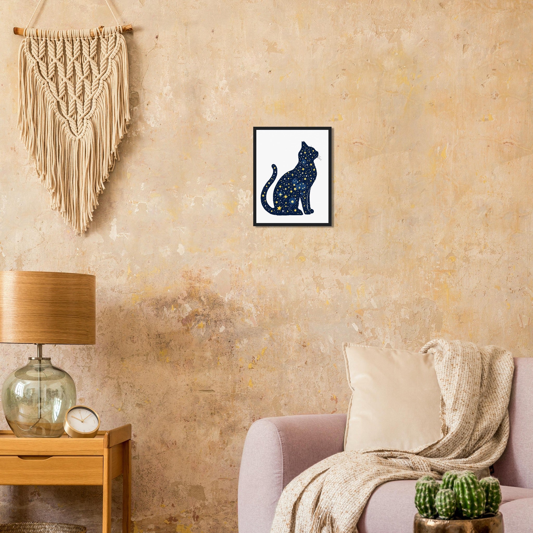 Cat Constellation Art Framed Print Wall Art Ready to Hang UK Framed Art Print — detail view | Wild Thread Co
