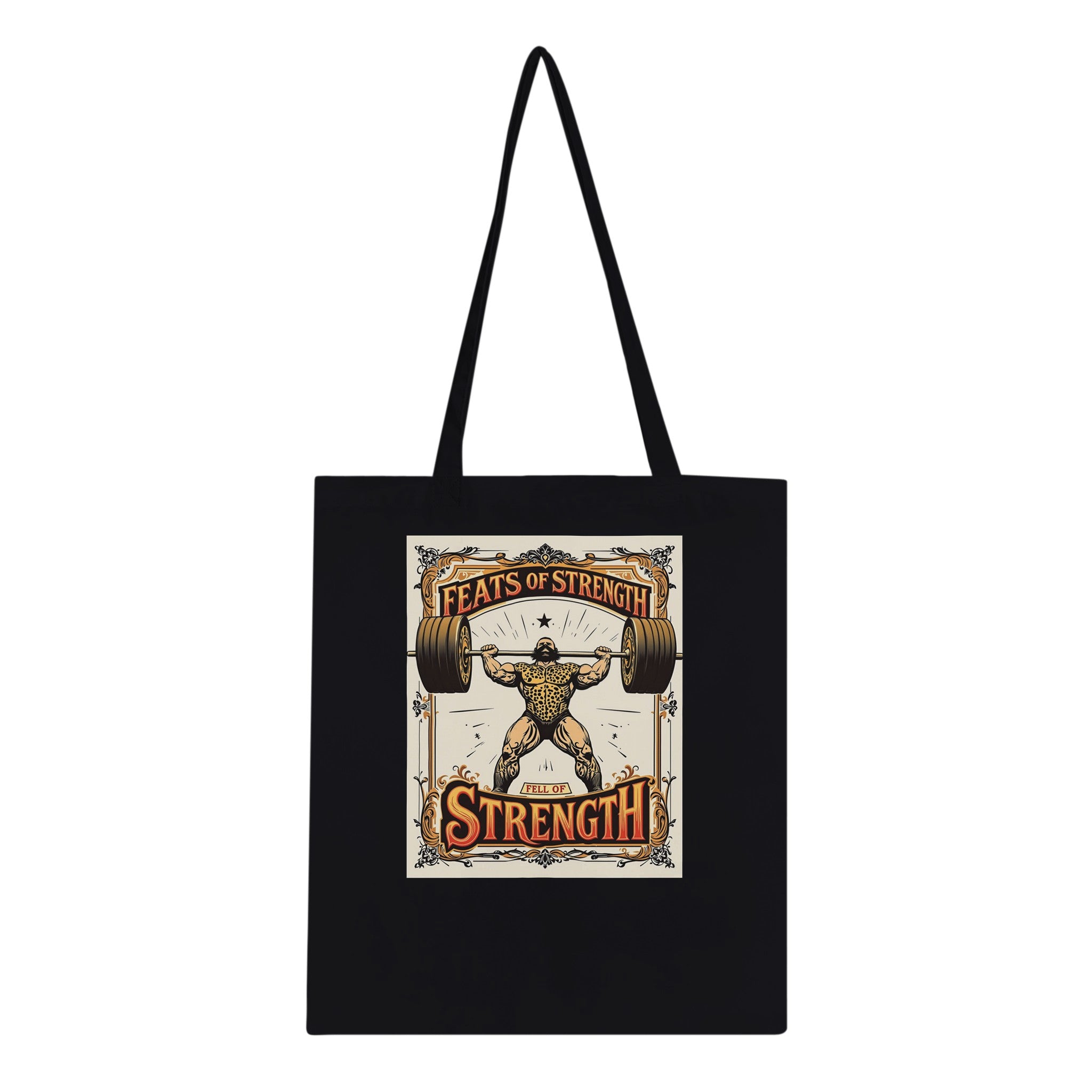 Retro Weightlifting Strongman Tote Bag Cotton Shopper UK Tote Bag — detail view | Wild Thread Co