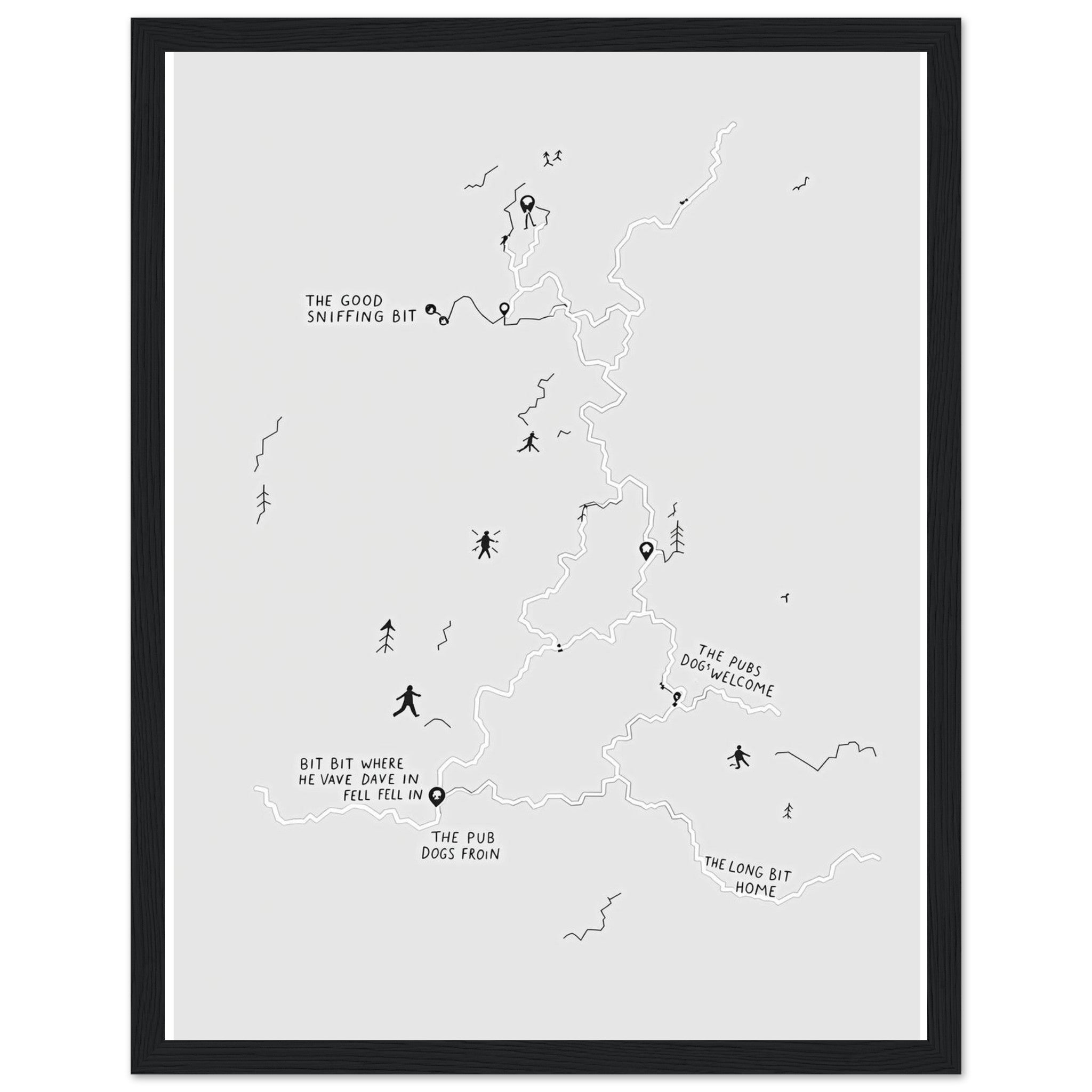 Dog Walker Os Map Spoof Framed Print Wall Art Ready to Hang UK — Framed Art Print | Wild Thread Co