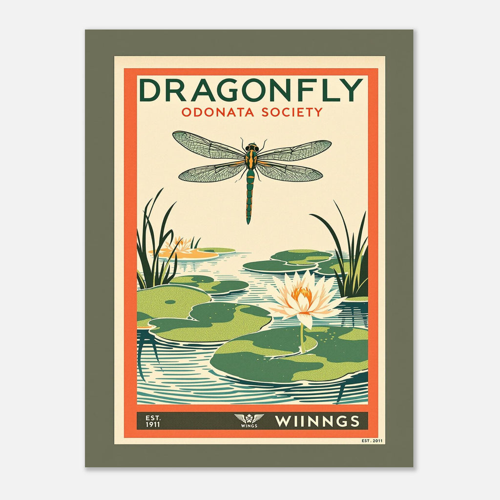 Dragonfly Vintage Travel Poster Art Print — detail view | Wild Thread Co