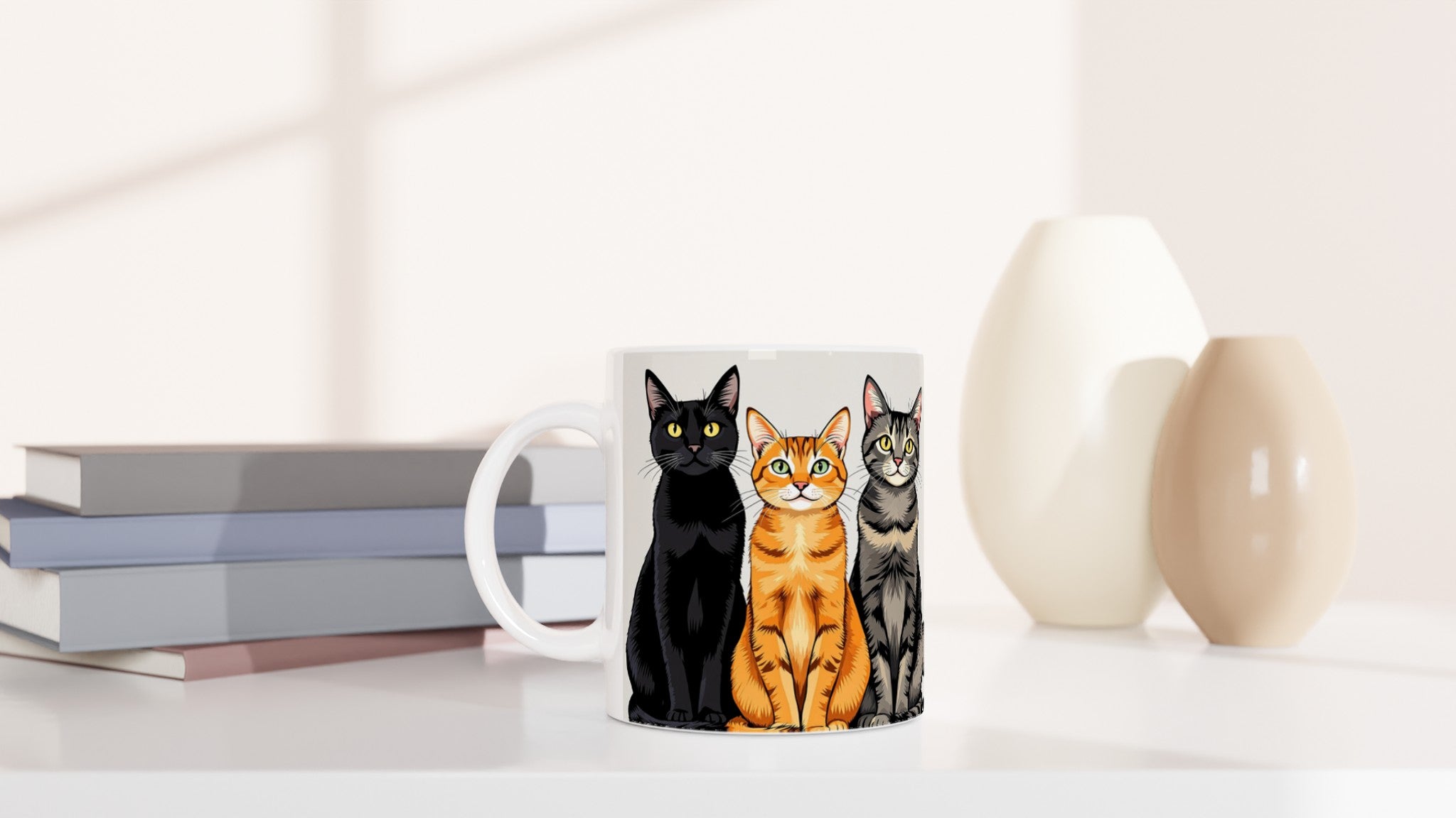 three cats in a row Mug — detail view | Wild Thread Co