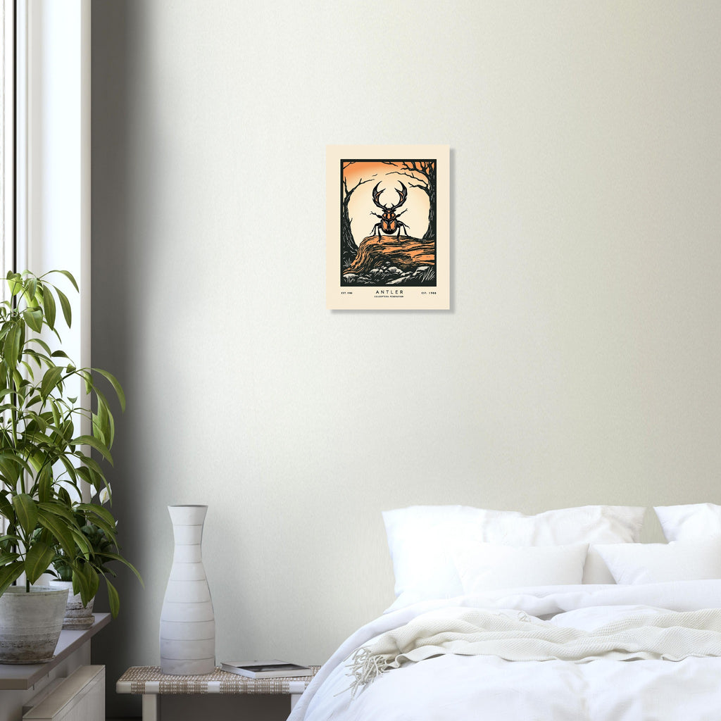 Stag Beetle Vintage Travel Poster Art Print — detail view | Wild Thread Co