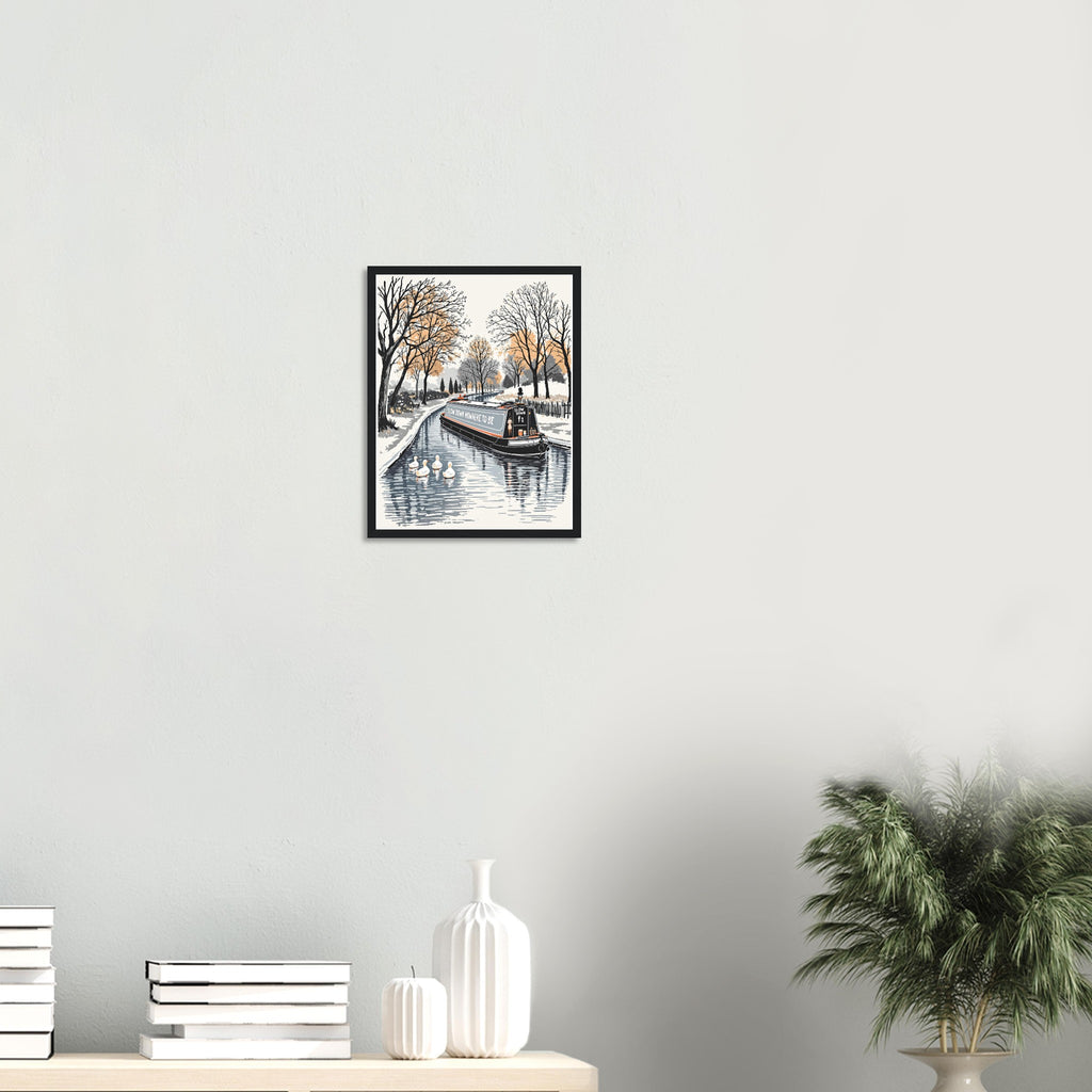 Canal Narrowboat Slow Down Framed Art Print — detail view | Wild Thread Co
